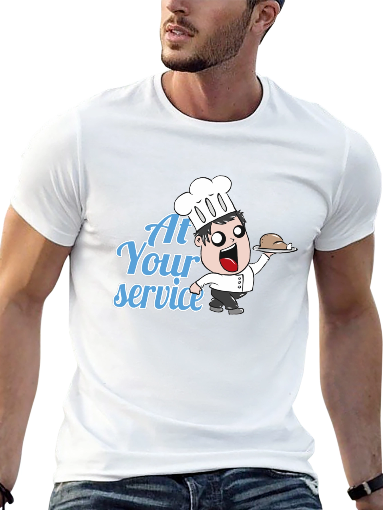 Funny Chef Cartoon T-Shirt - At Your Service!