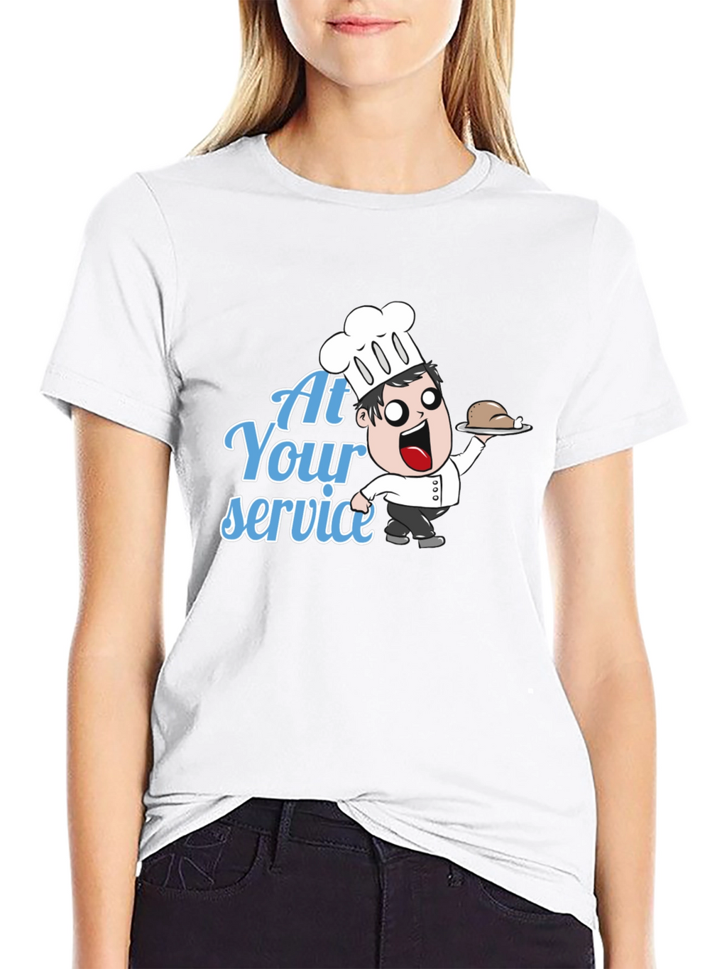 Funny Chef Cartoon T-Shirt - At Your Service!