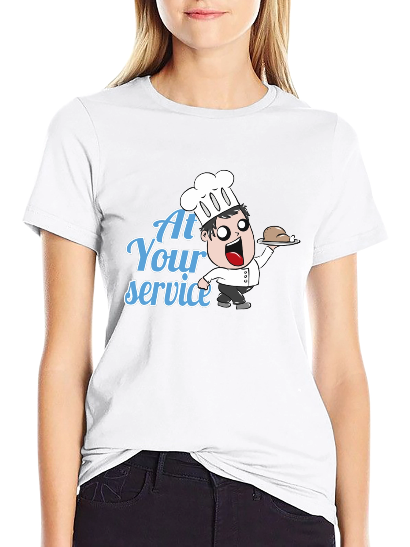Funny Chef Cartoon T-Shirt - At Your Service!
