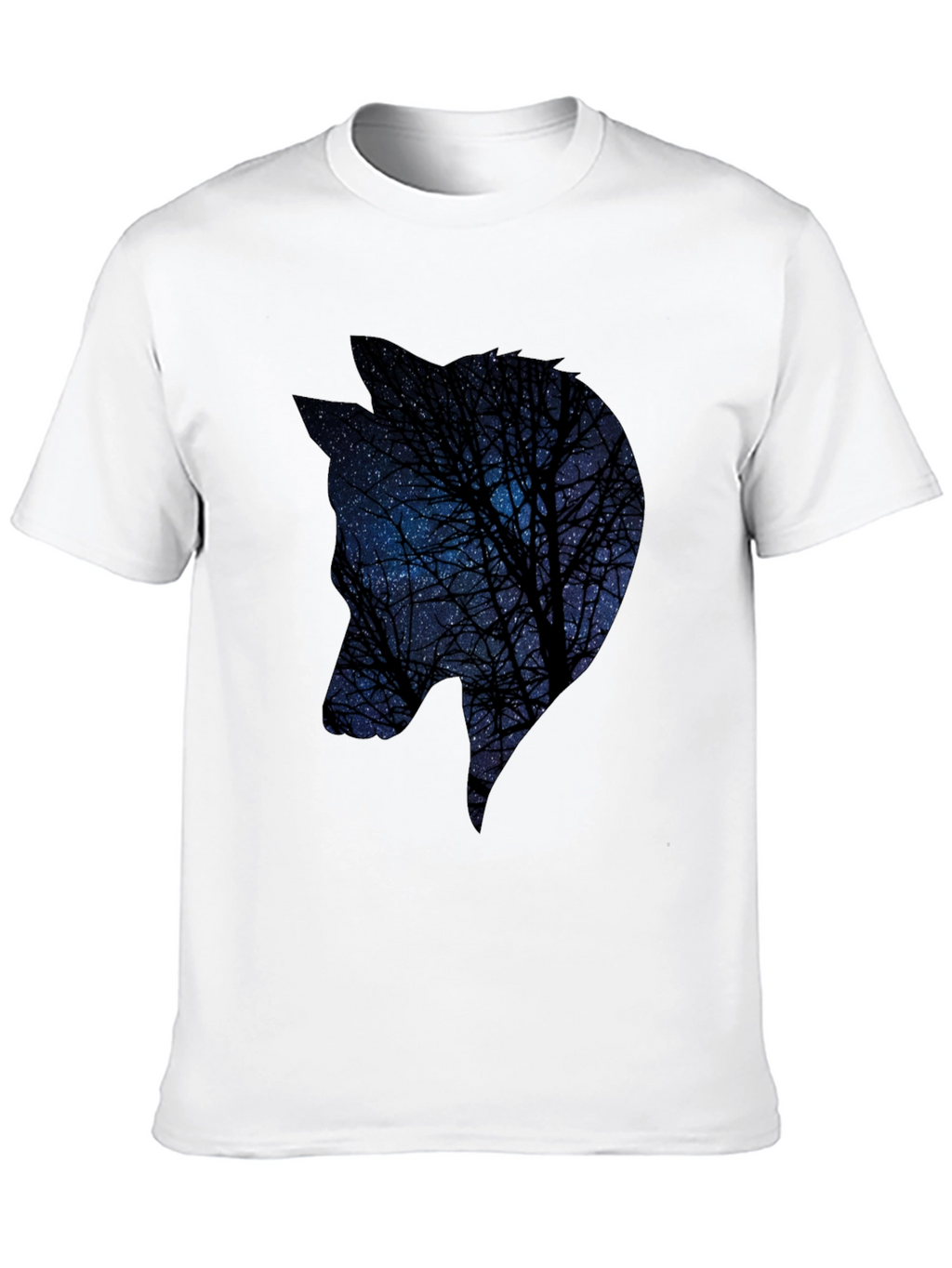 Night Sky Wolf Graphic Tee - Black Cotton Blend
