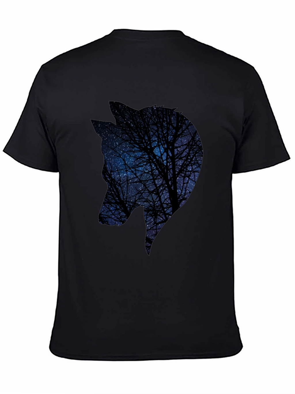 Night Sky Wolf Graphic Tee - Black Cotton Blend