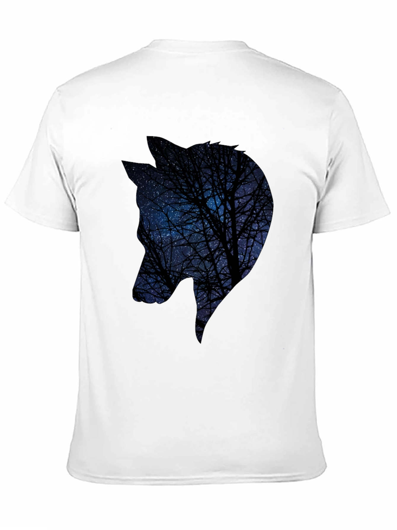 Night Sky Wolf Graphic Tee - Black Cotton Blend