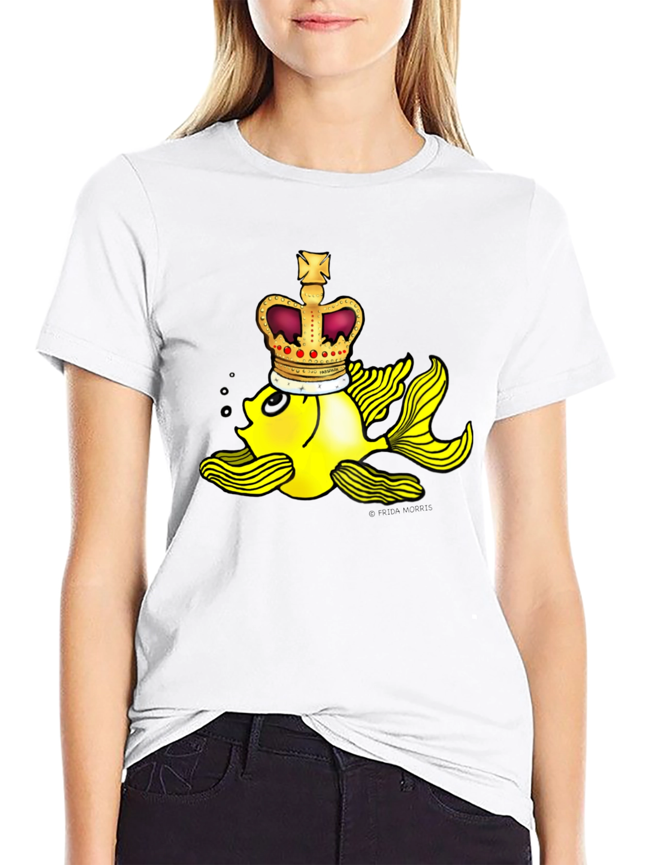 Crown Goldfish Graphic Tee - Novelty Black T-Shirt