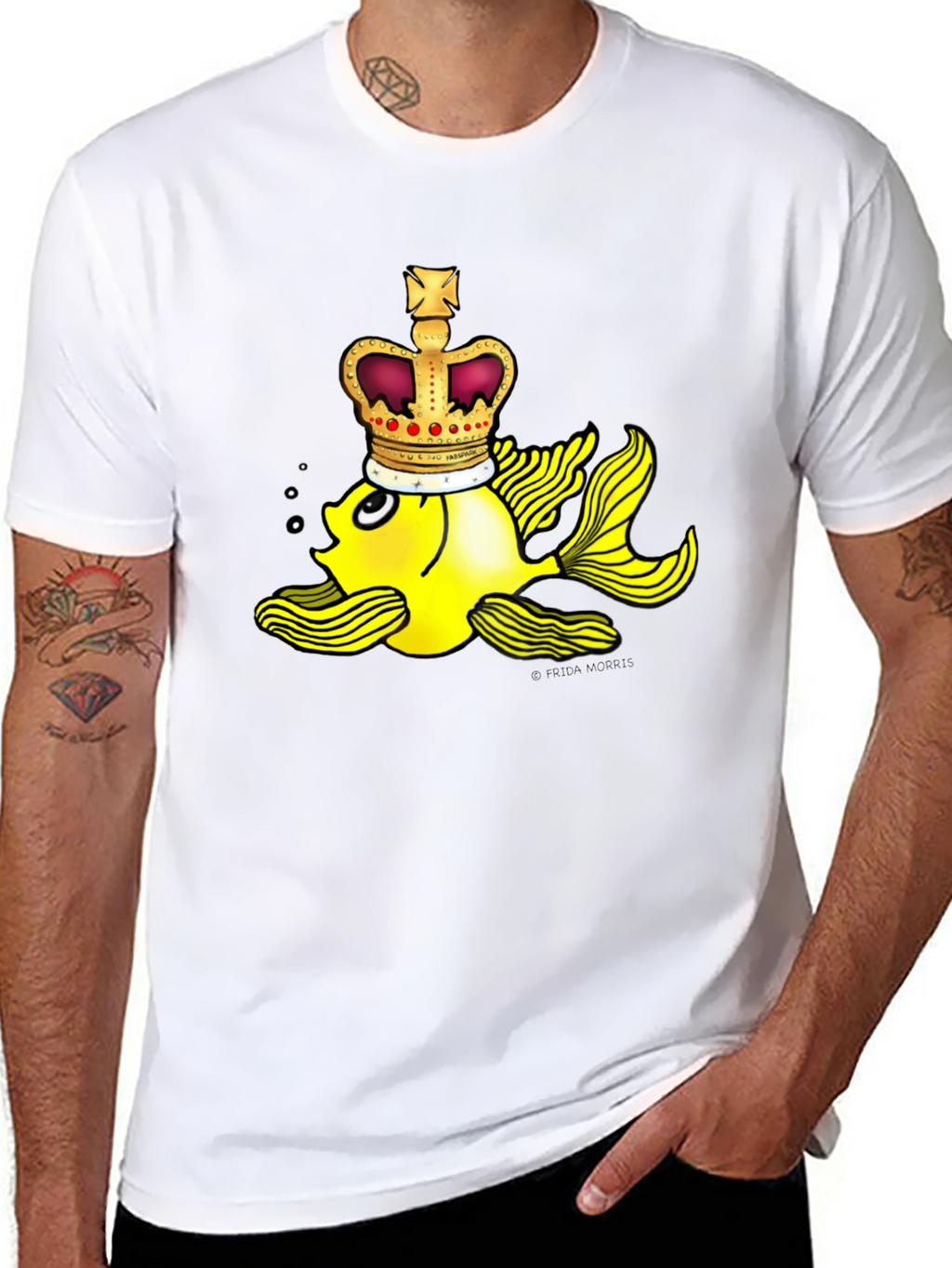 Crown Goldfish Graphic Tee - Novelty Black T-Shirt