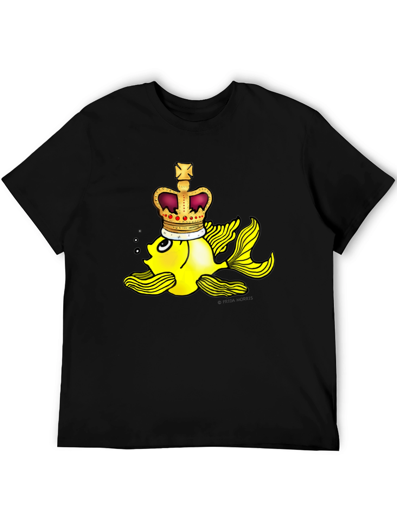 Crown Goldfish Graphic Tee - Novelty Black T-Shirt