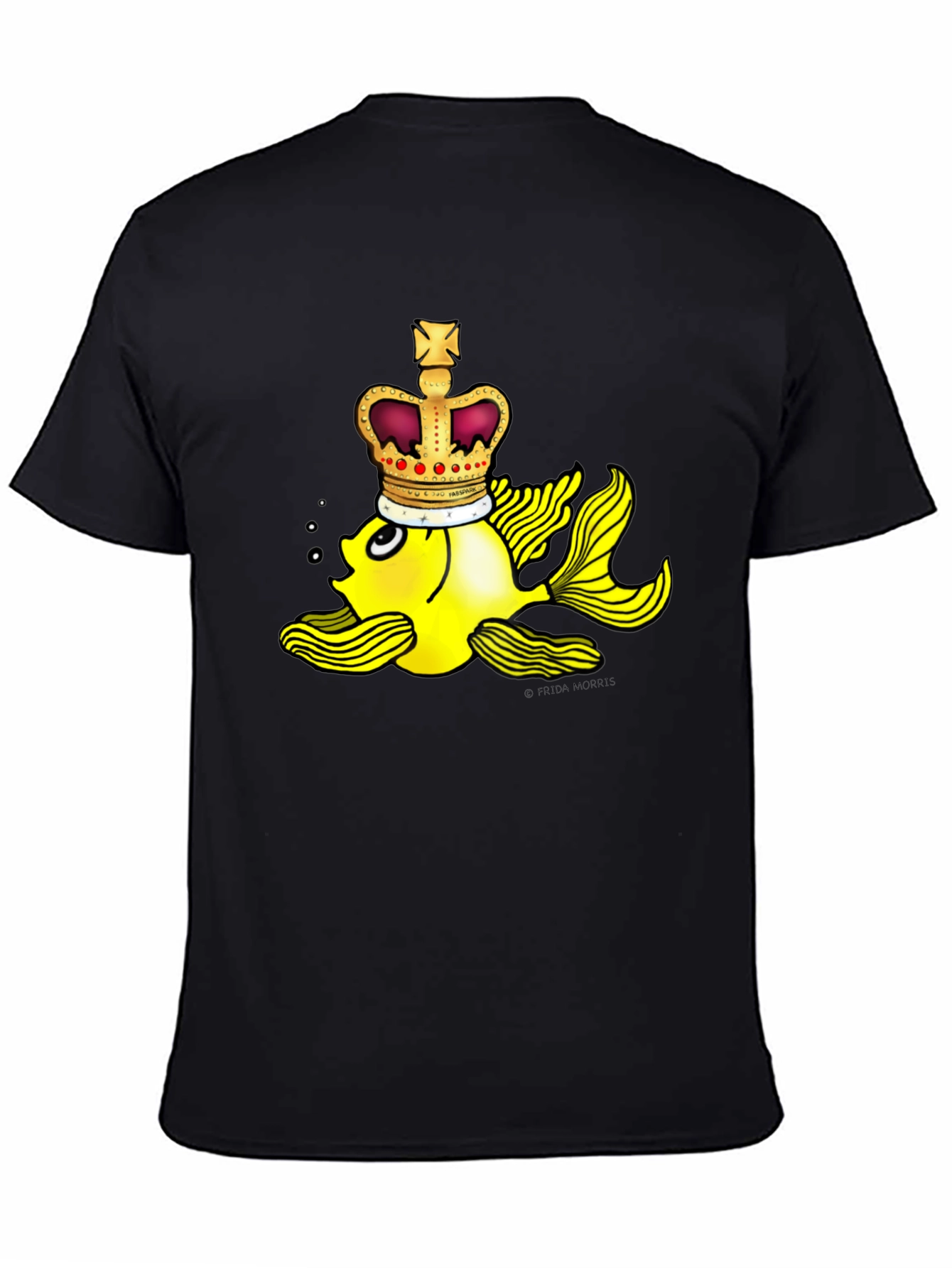 Crown Goldfish Graphic Tee - Novelty Black T-Shirt