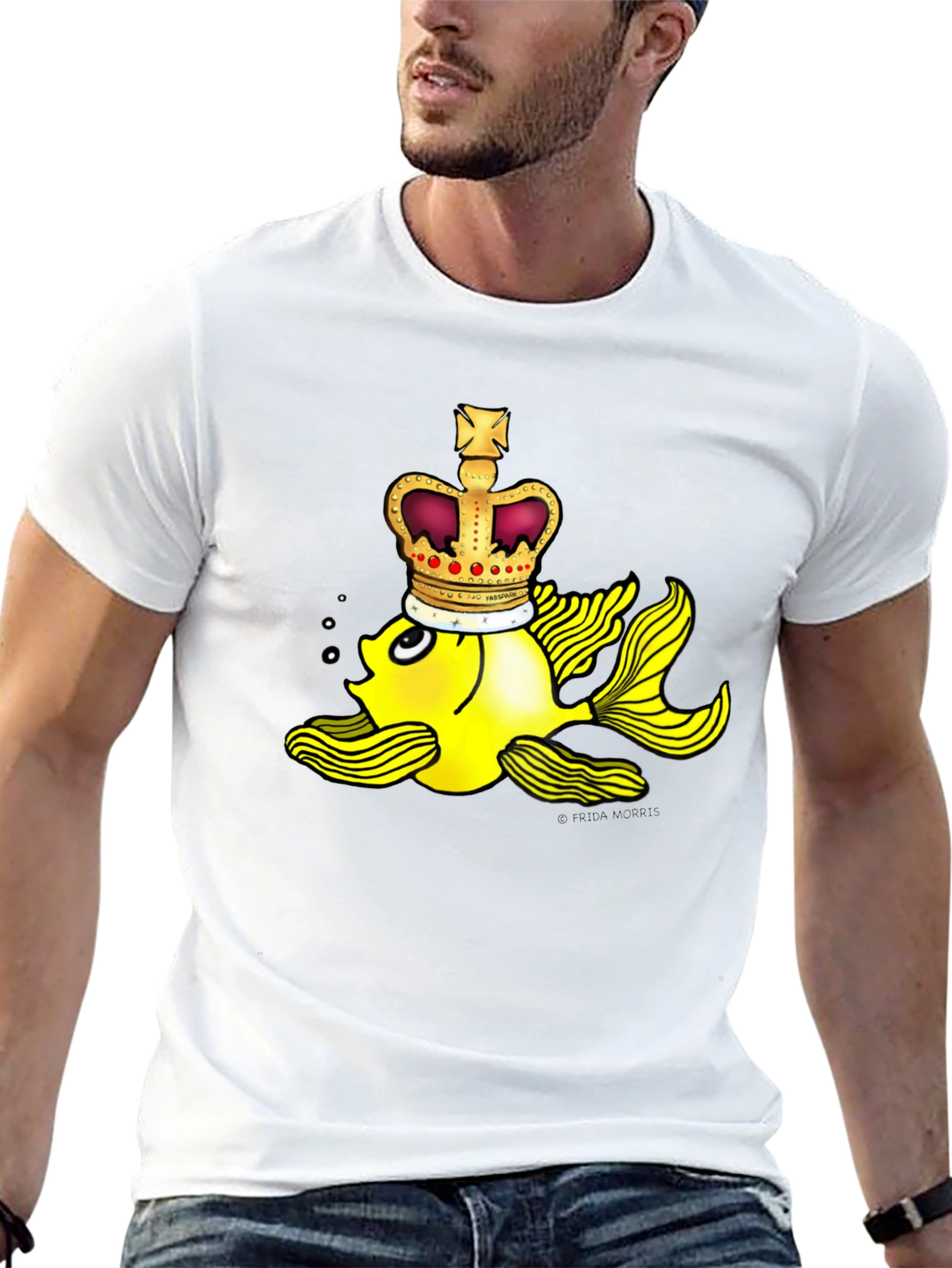 Crown Goldfish Graphic Tee - Novelty Black T-Shirt