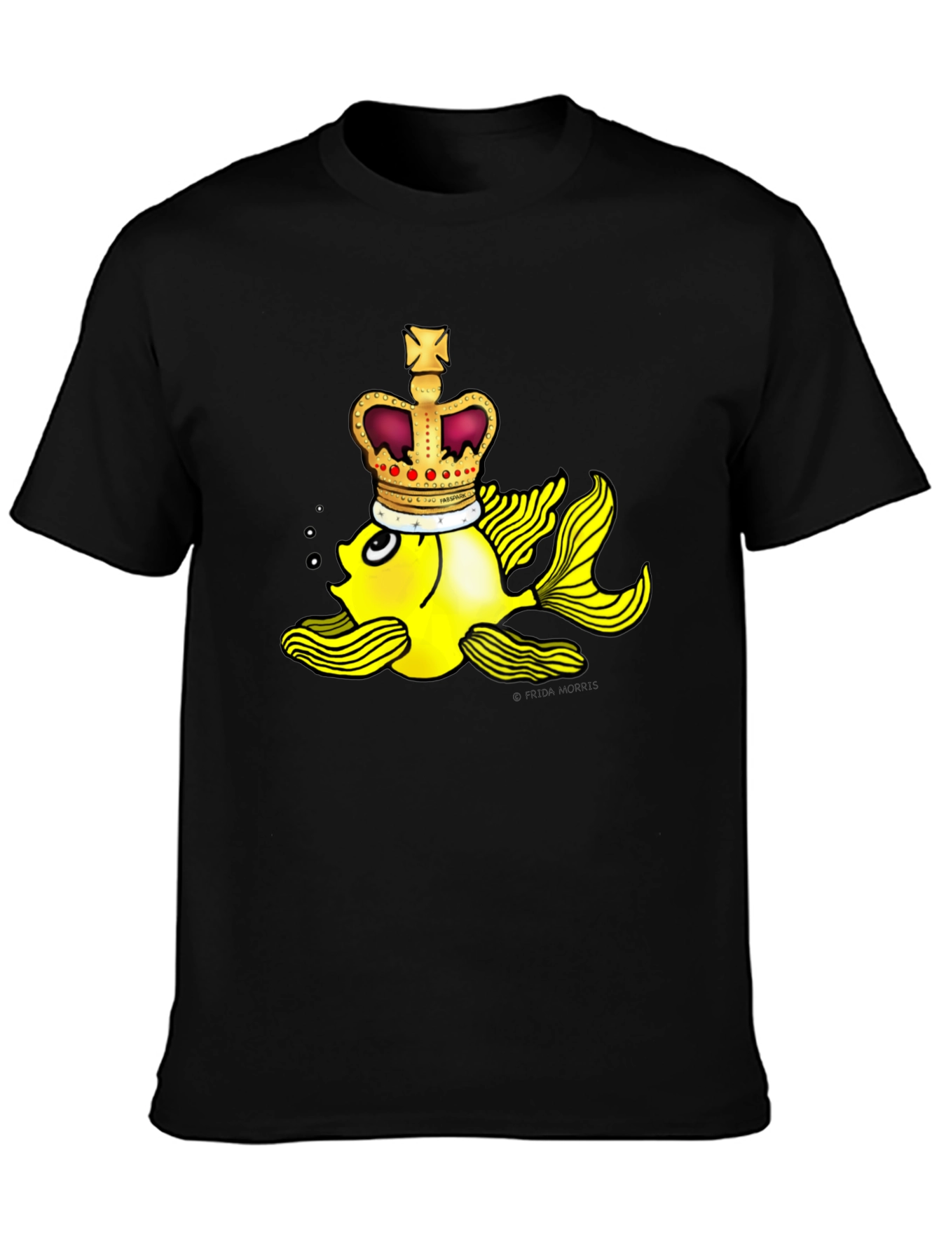 Crown Goldfish Graphic Tee - Novelty Black T-Shirt