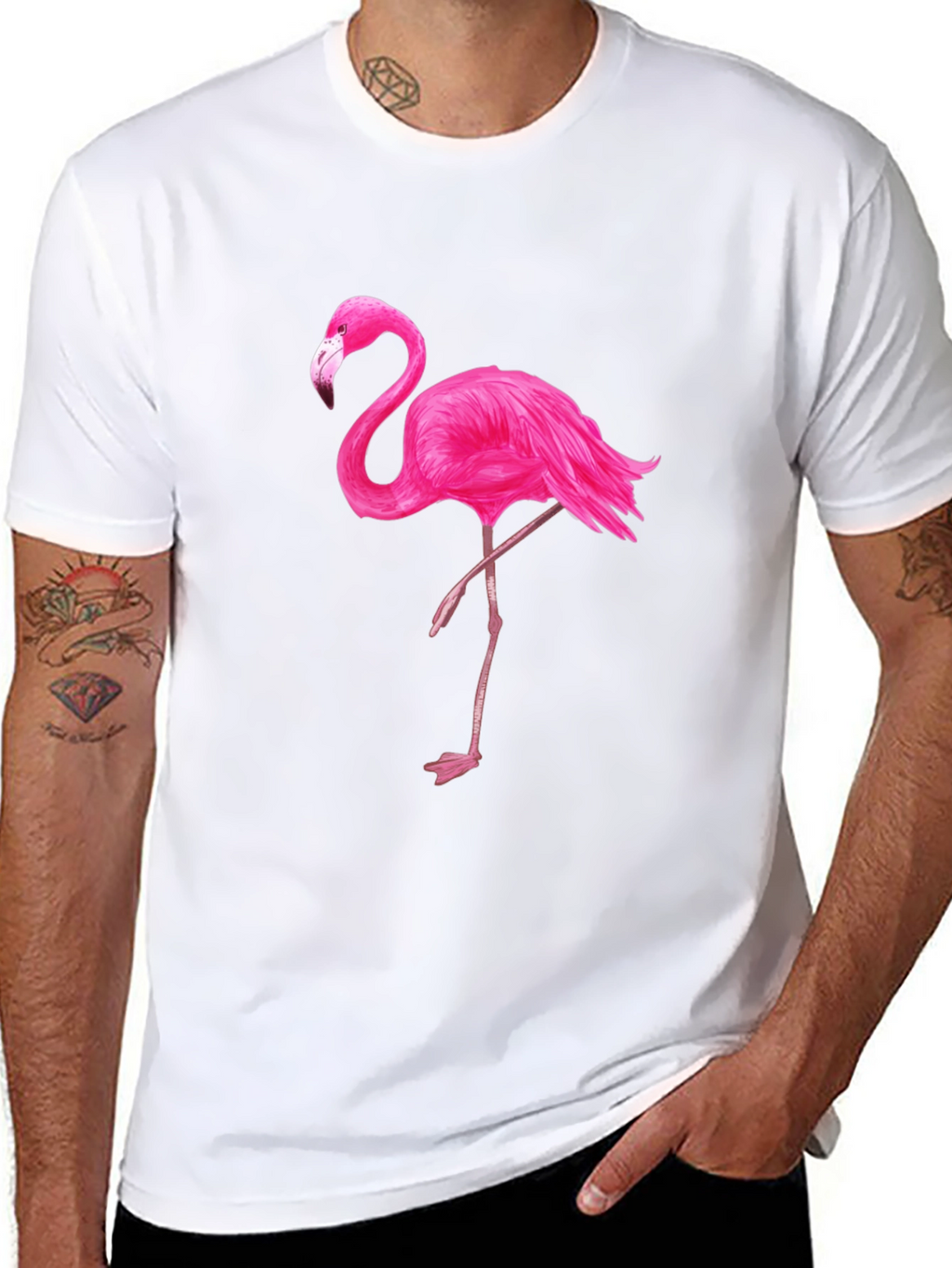 Black T-Shirt with Pink Flamingo Graphic