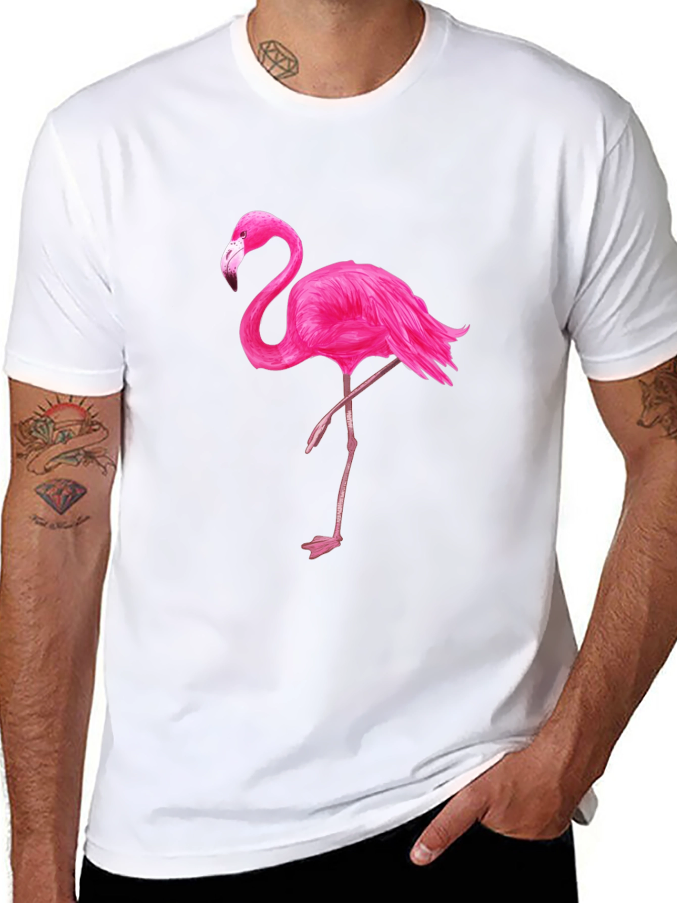 Black T-Shirt with Pink Flamingo Graphic
