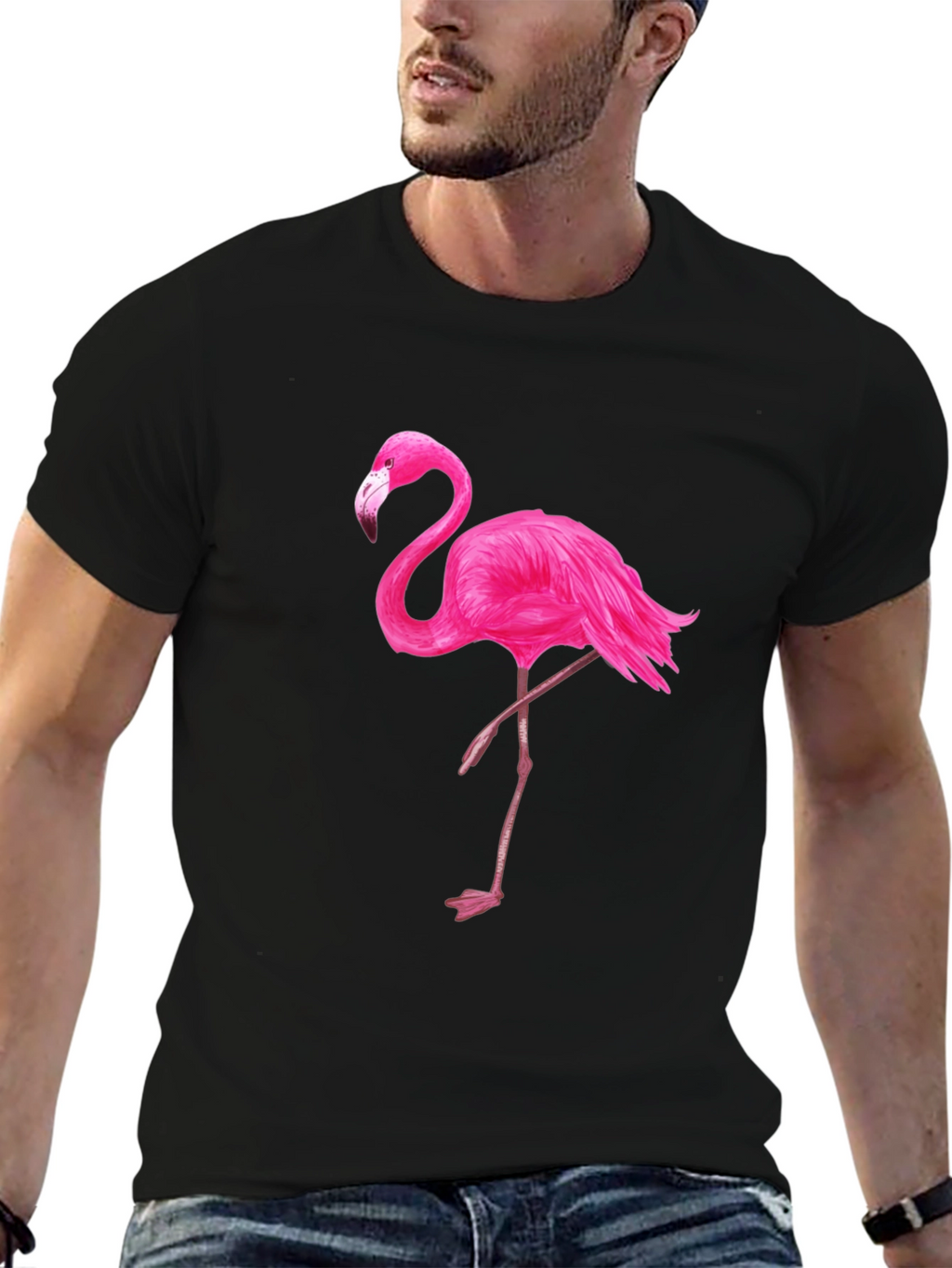 Black T-Shirt with Pink Flamingo Graphic