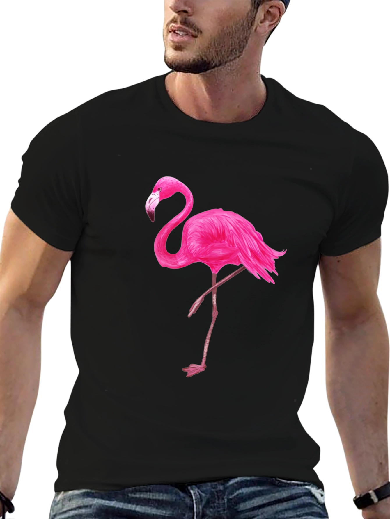 Black T-Shirt with Pink Flamingo Graphic