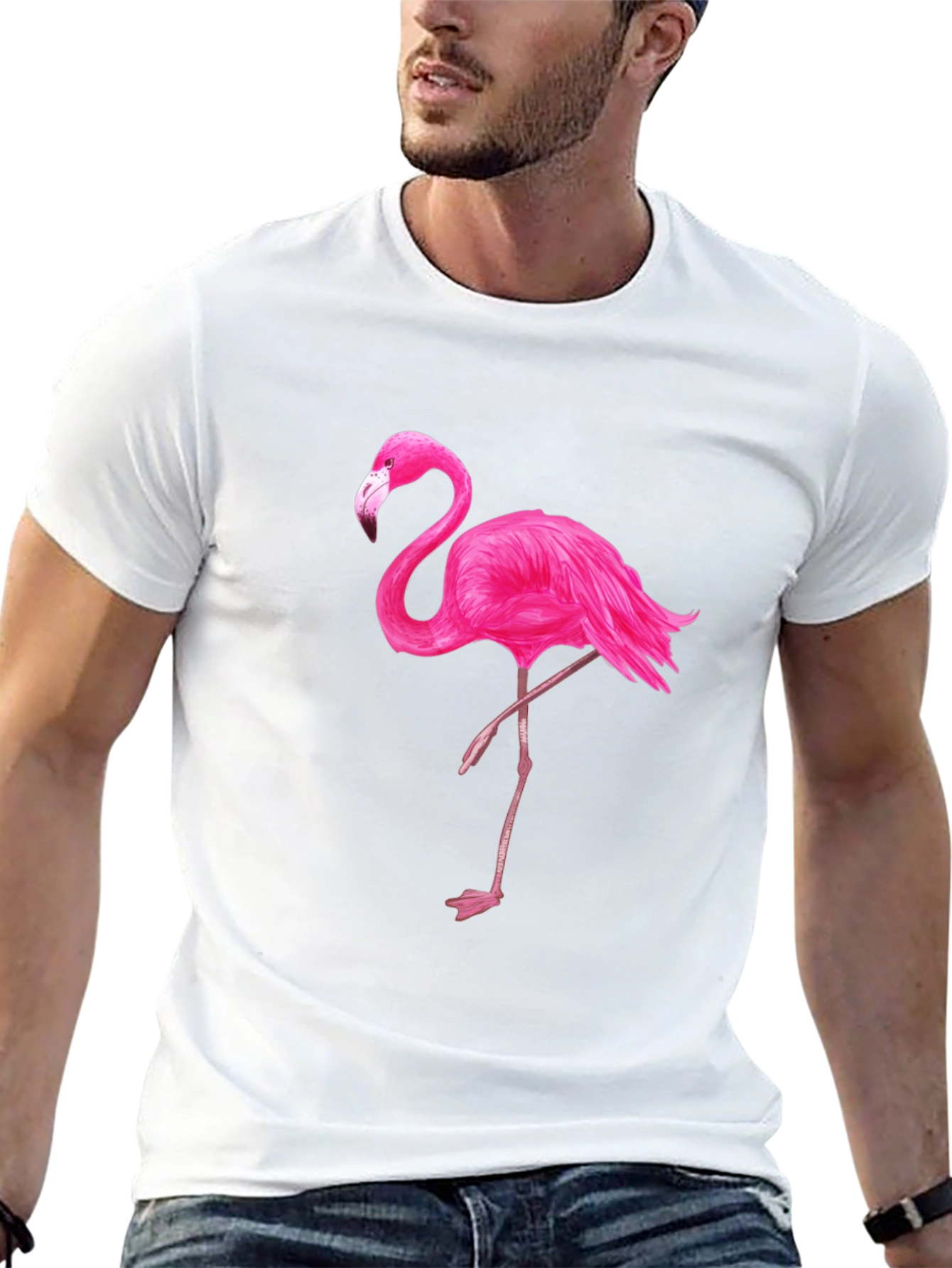 Black T-Shirt with Pink Flamingo Graphic