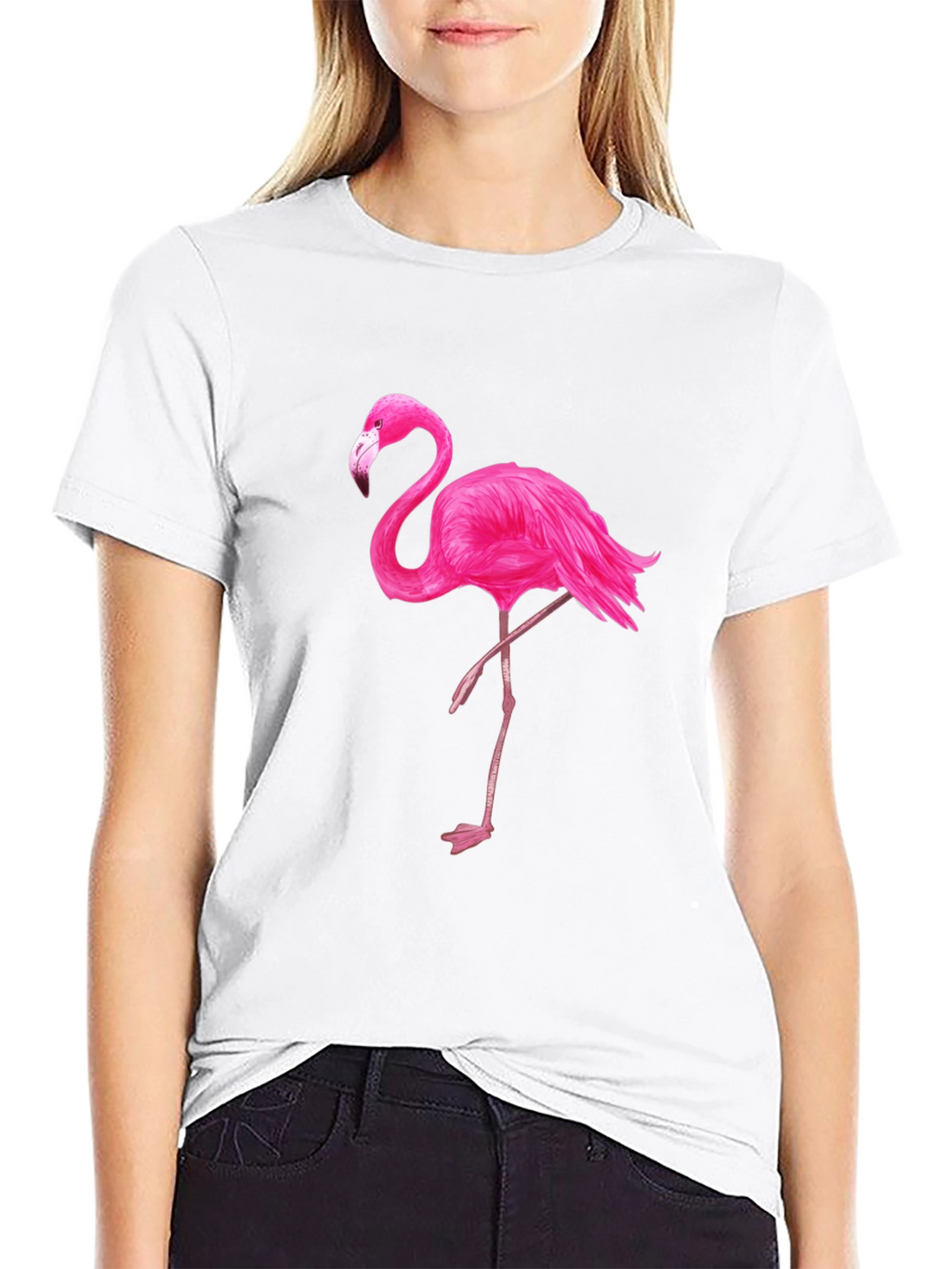 Black T-Shirt with Pink Flamingo Graphic