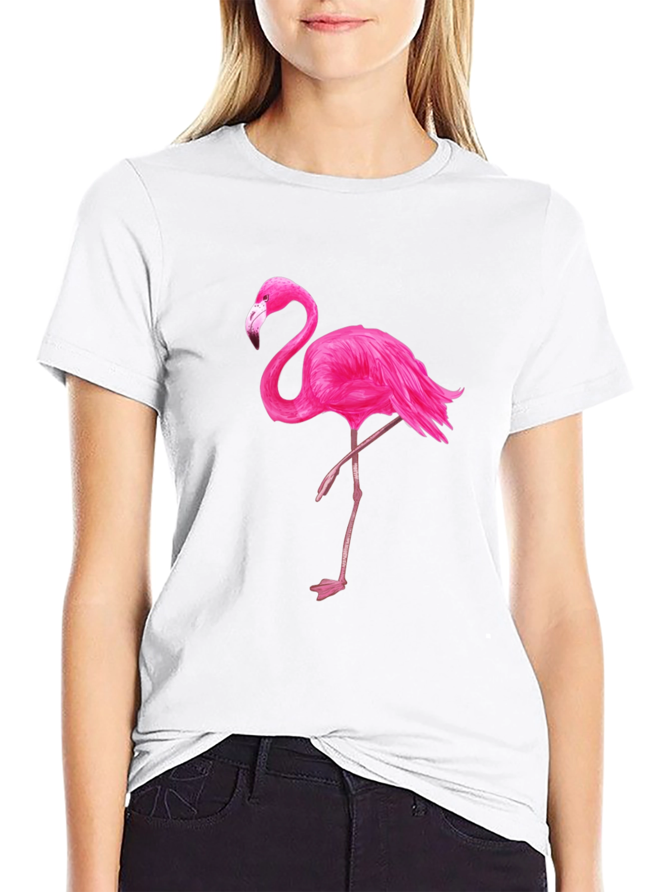Black T-Shirt with Pink Flamingo Graphic