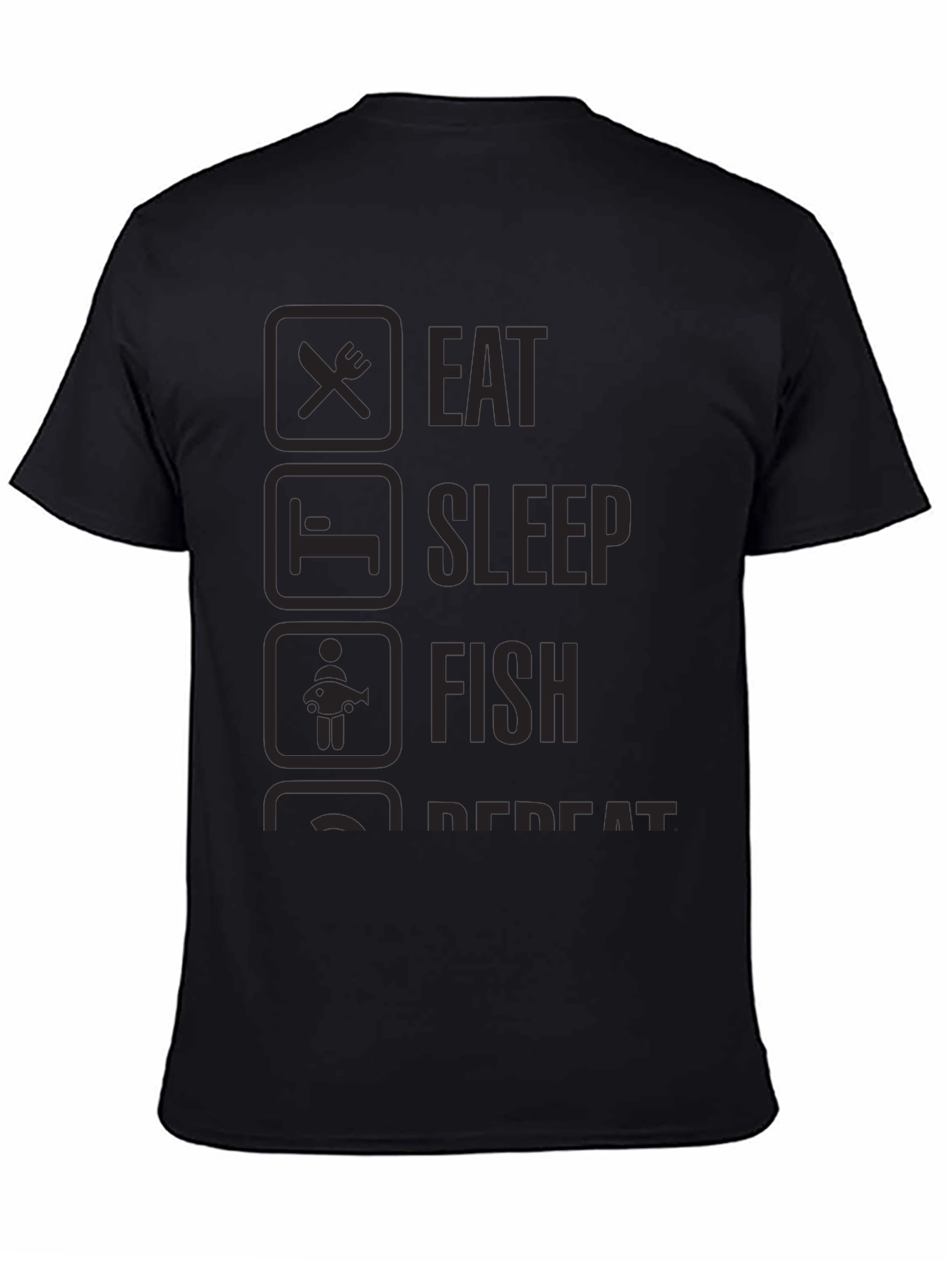 Eat Sleep Fish Repeat Black Graphic T-Shirt