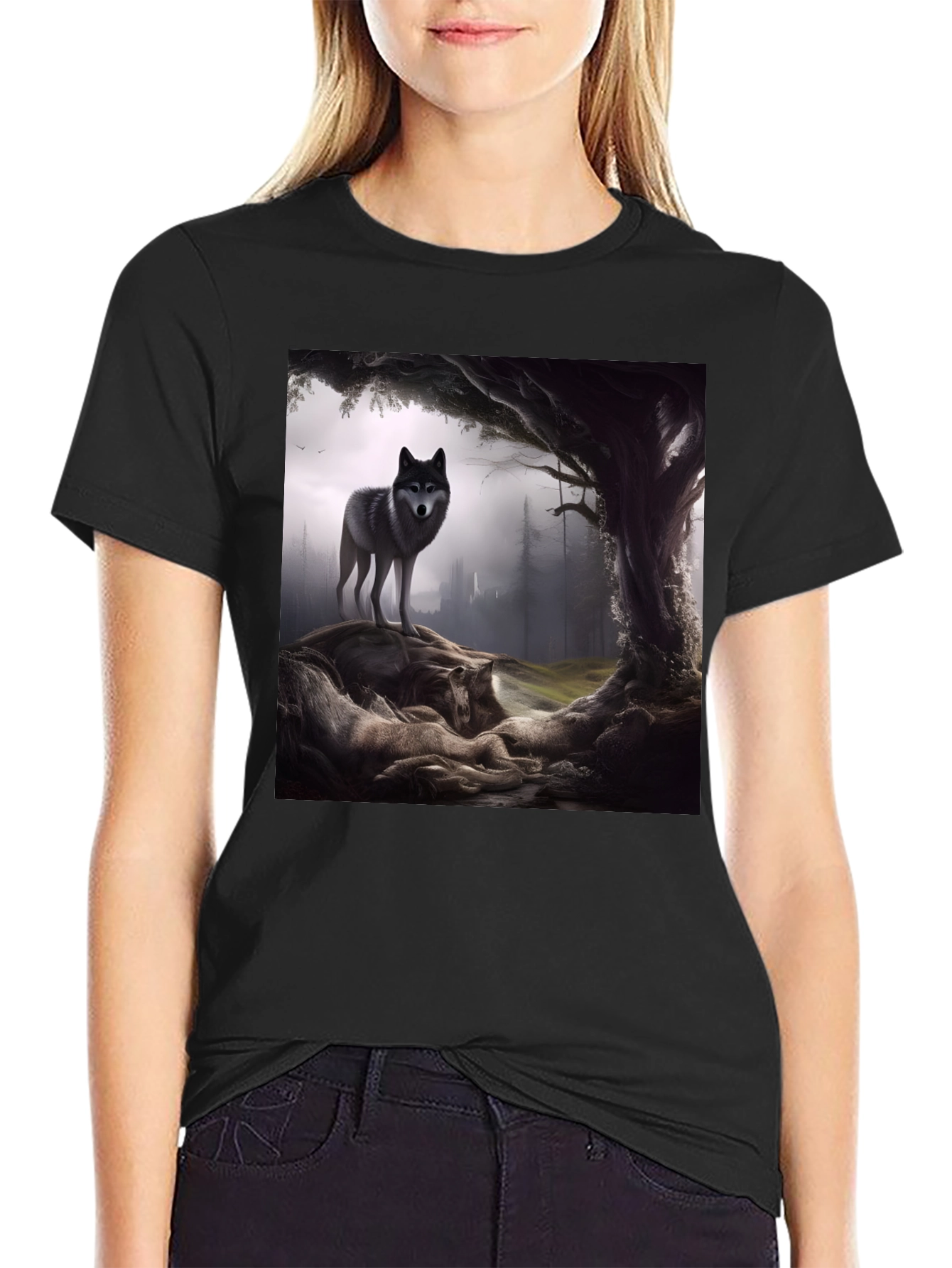 Wolf Pack Graphic Tee - Black Cotton Blend
