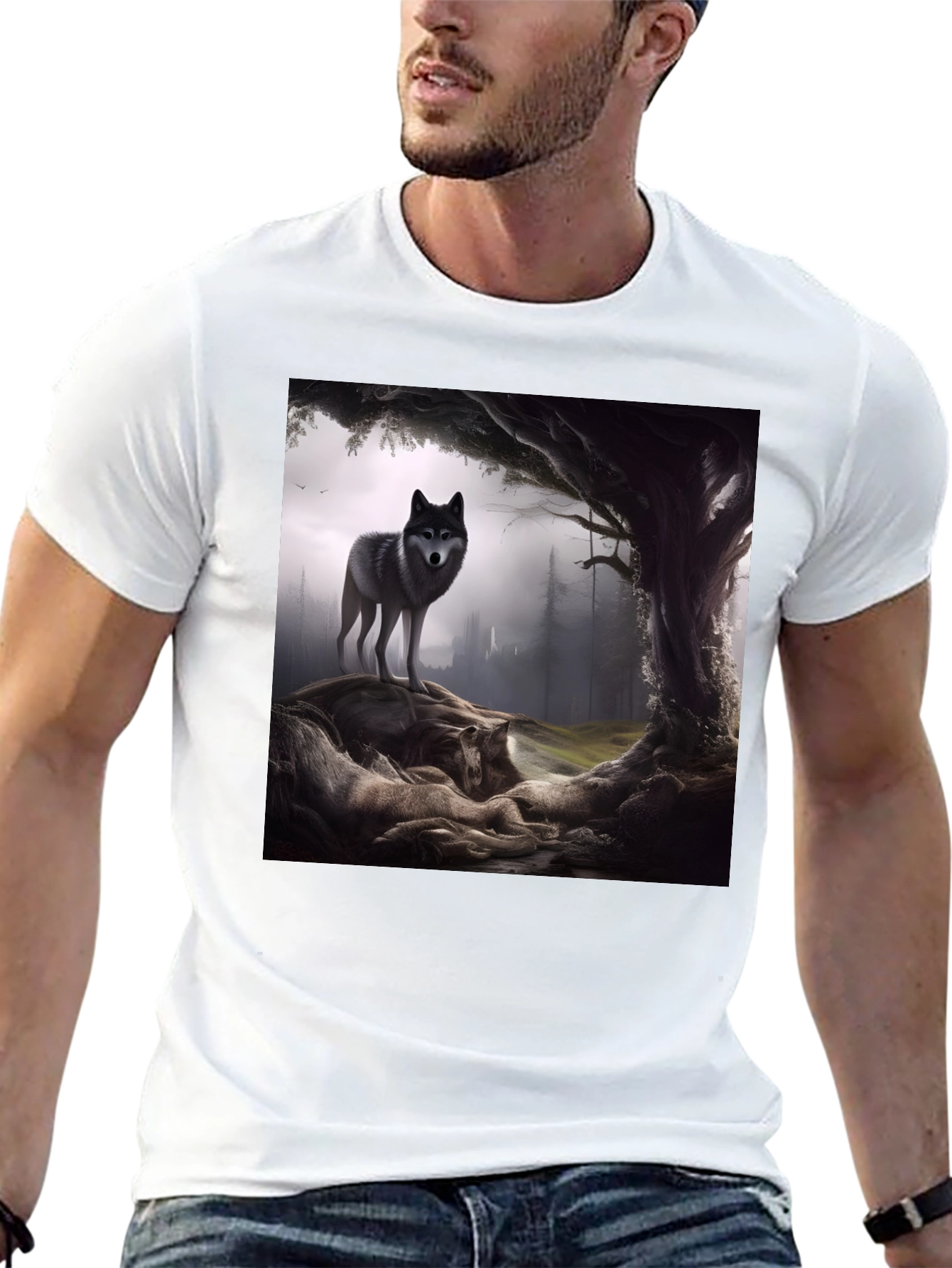 Wolf Pack Graphic Tee - Black Cotton Blend