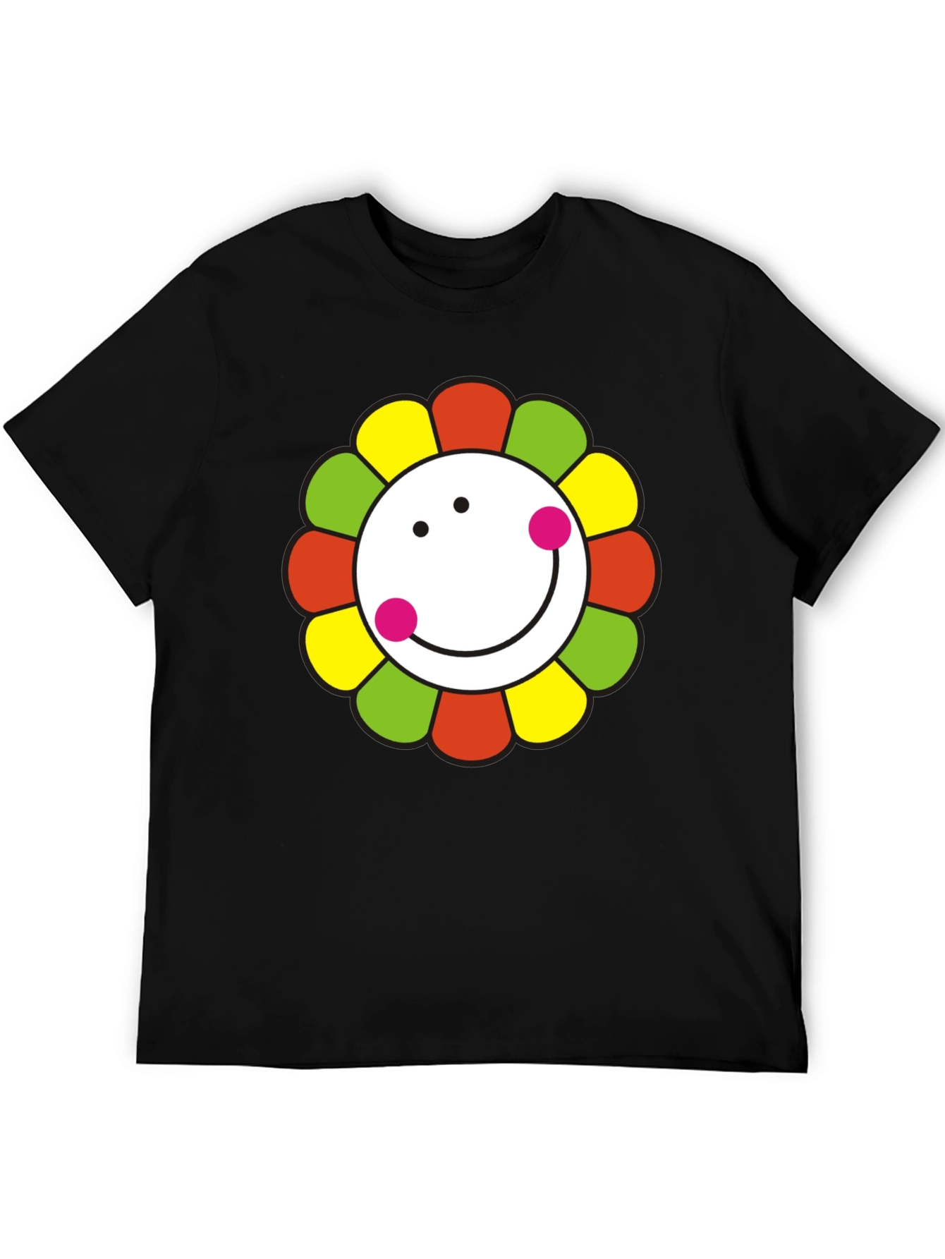 Smiley Flower Graphic T-Shirt - Black Cotton Tee