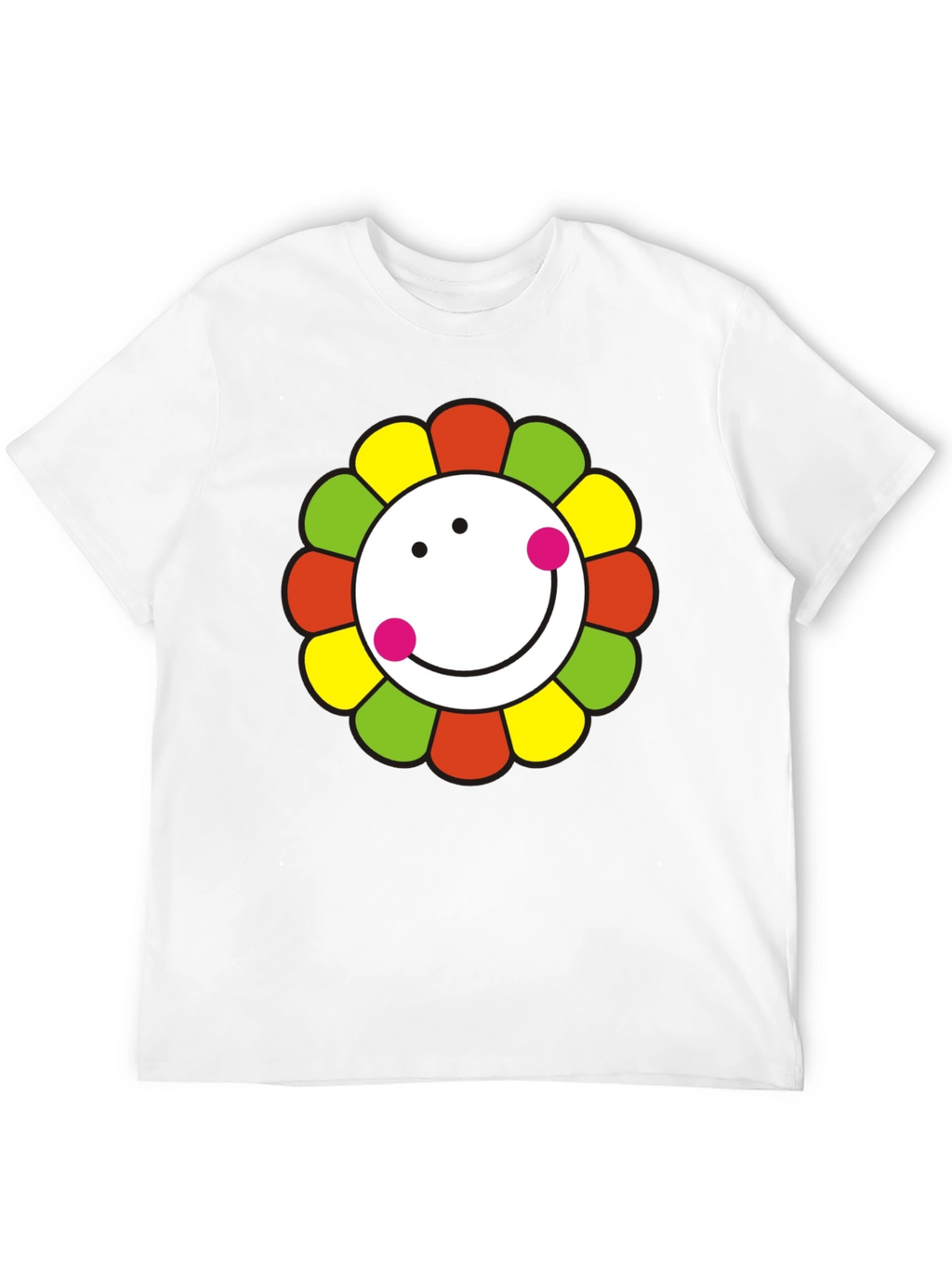 Smiley Flower Graphic T-Shirt - Black Cotton Tee