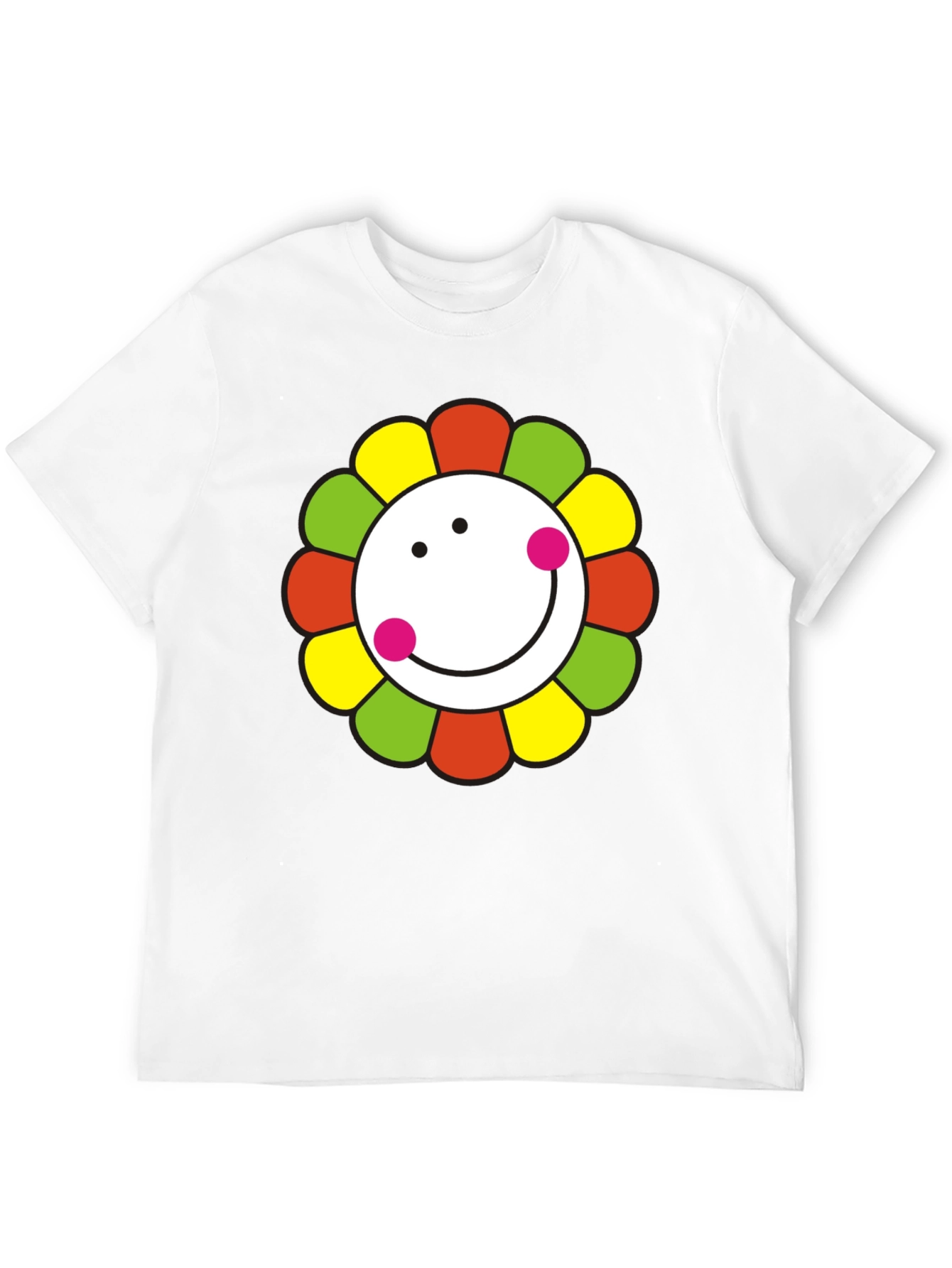 Smiley Flower Graphic T-Shirt - Black Cotton Tee
