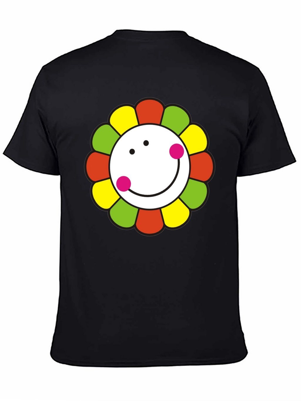 Smiley Flower Graphic T-Shirt - Black Cotton Tee