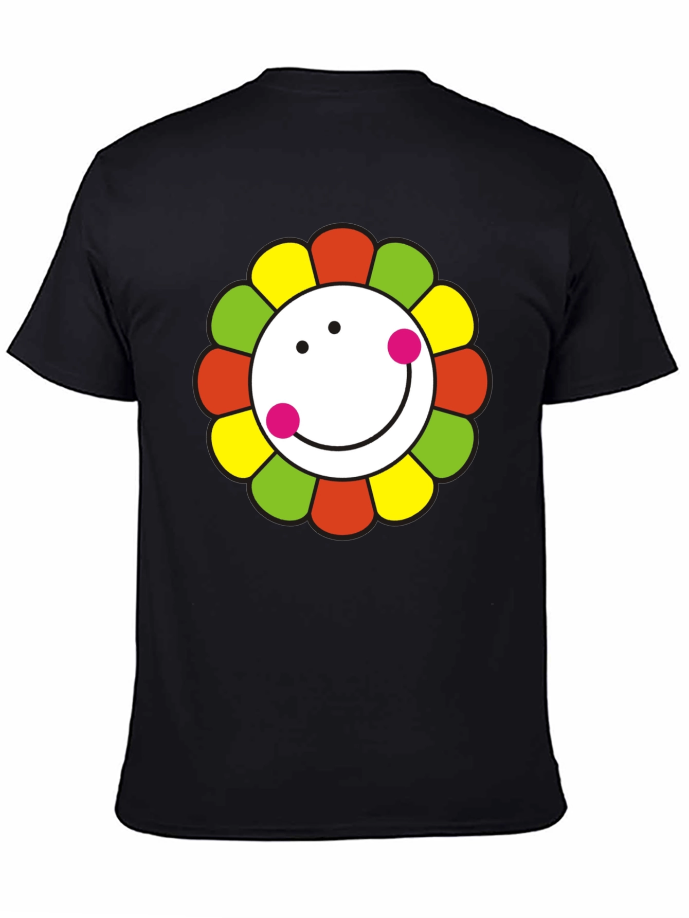 Smiley Flower Graphic T-Shirt - Black Cotton Tee