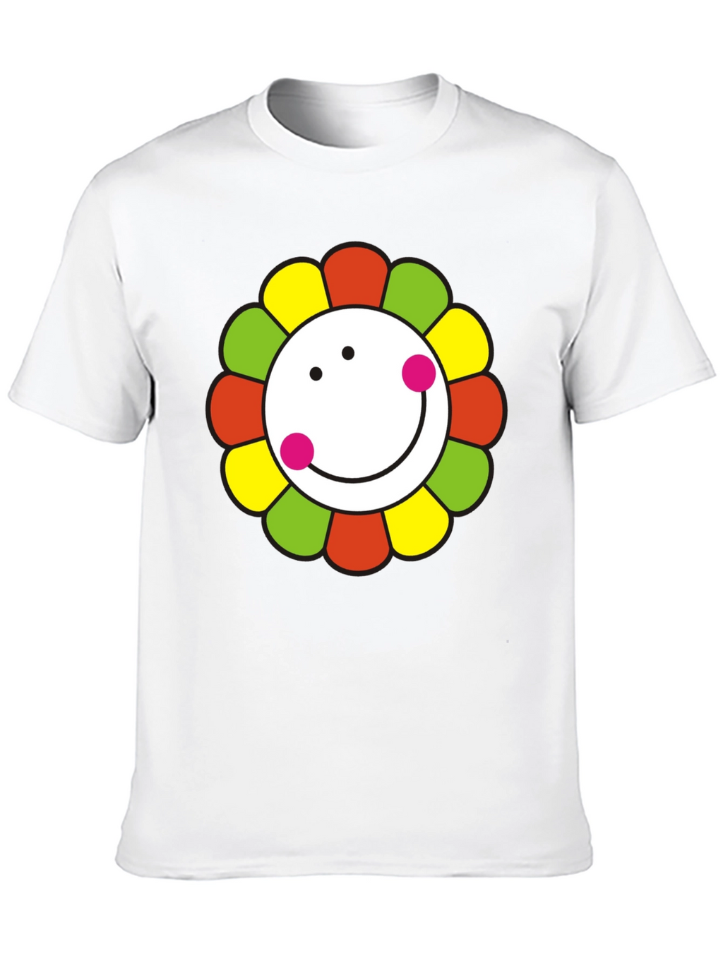 Smiley Flower Graphic T-Shirt - Black Cotton Tee