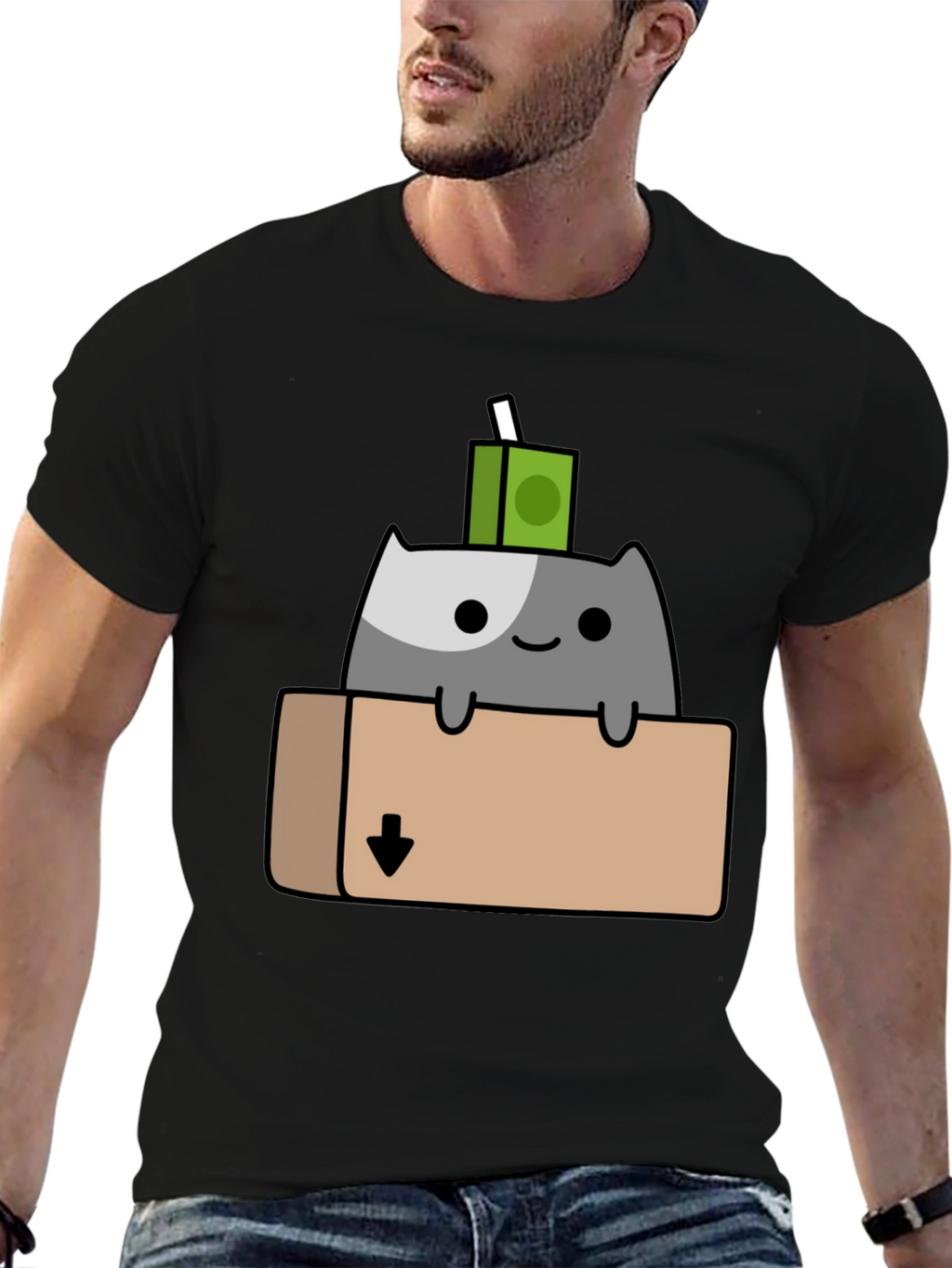 Cat in Box T-Shirt - Quirky Cartoon Design