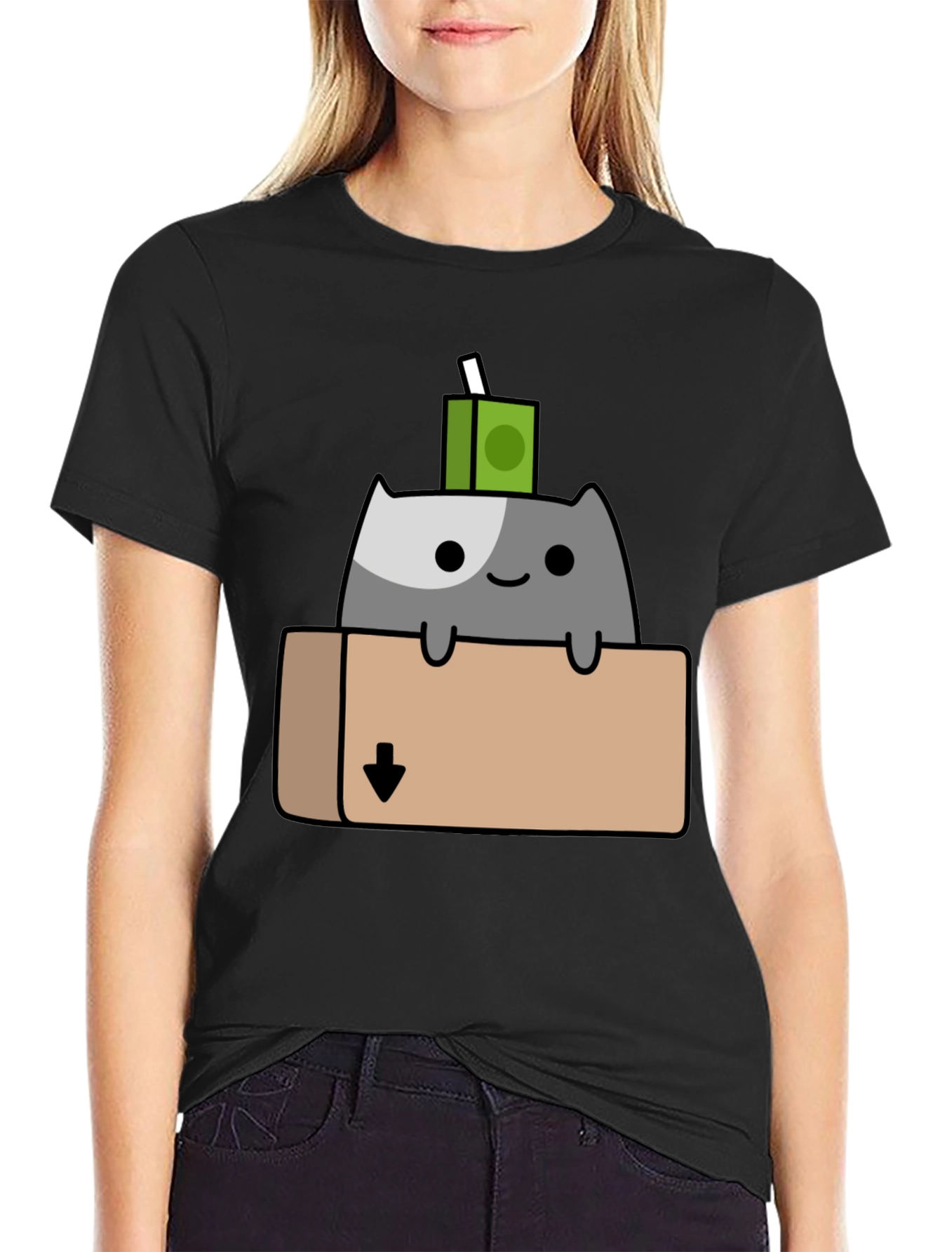 Cat in Box T-Shirt - Quirky Cartoon Design