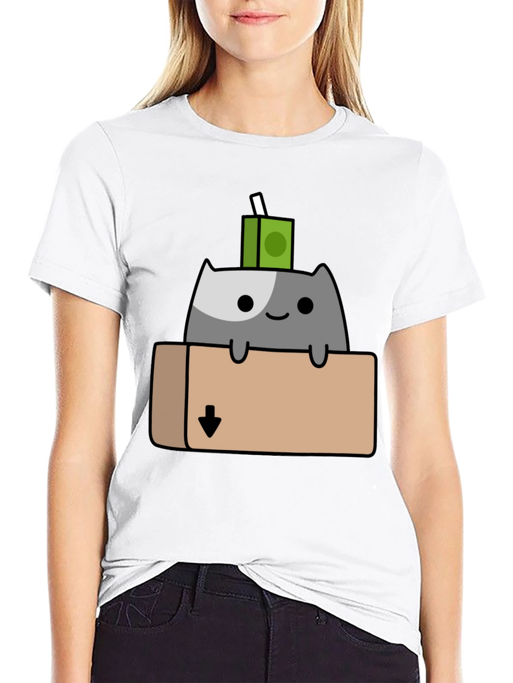 Cat in Box T-Shirt - Quirky Cartoon Design
