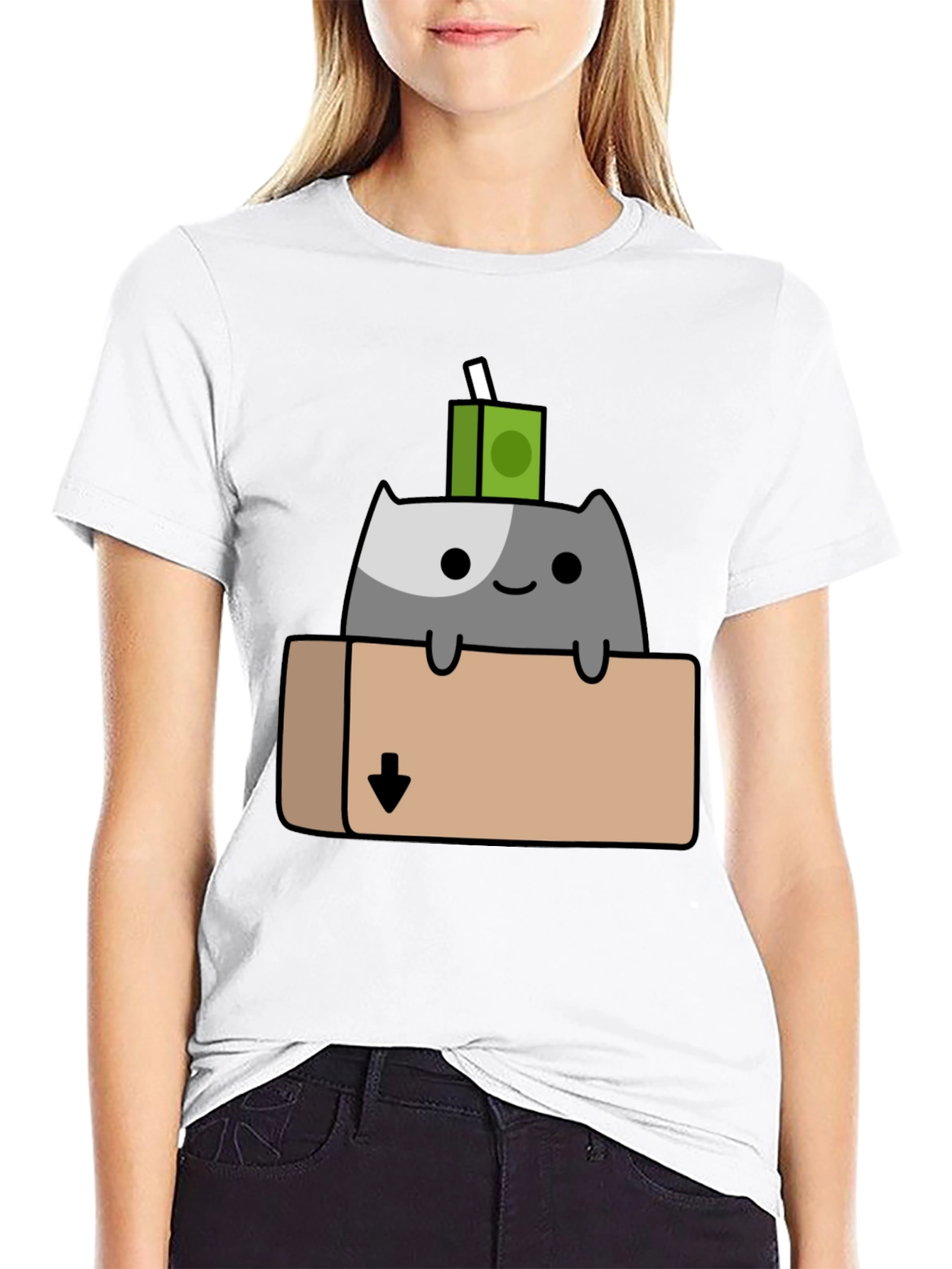 Cat in Box T-Shirt - Quirky Cartoon Design