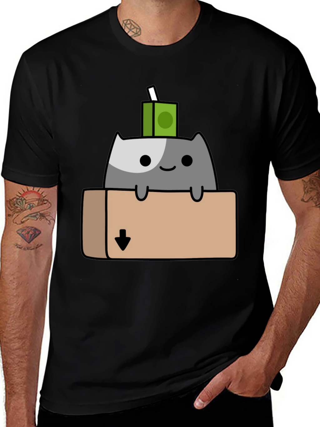 Cat in Box T-Shirt - Quirky Cartoon Design