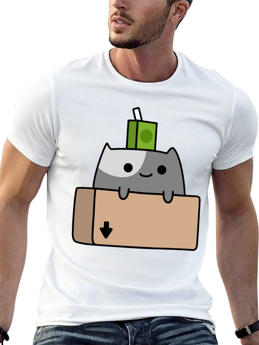 Cat in Box T-Shirt - Quirky Cartoon Design