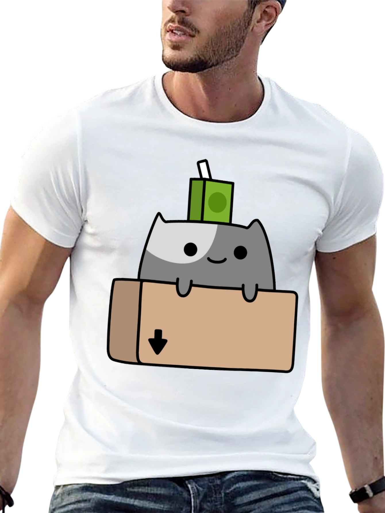 Cat in Box T-Shirt - Quirky Cartoon Design