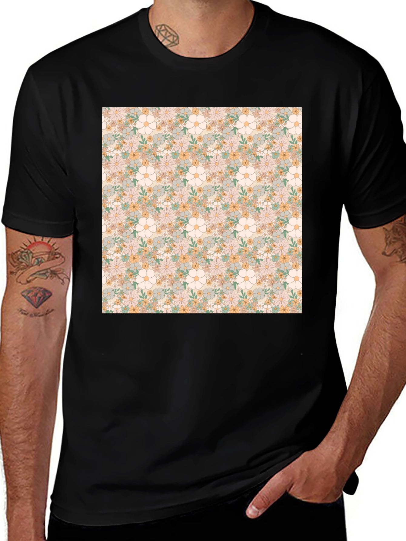 Floral Pattern T-Shirt - Retro Design