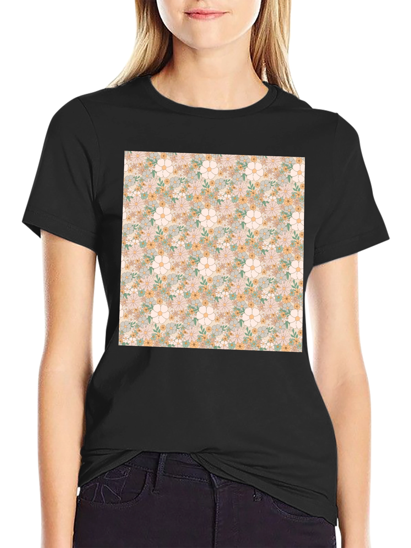 Floral Pattern T-Shirt - Retro Design