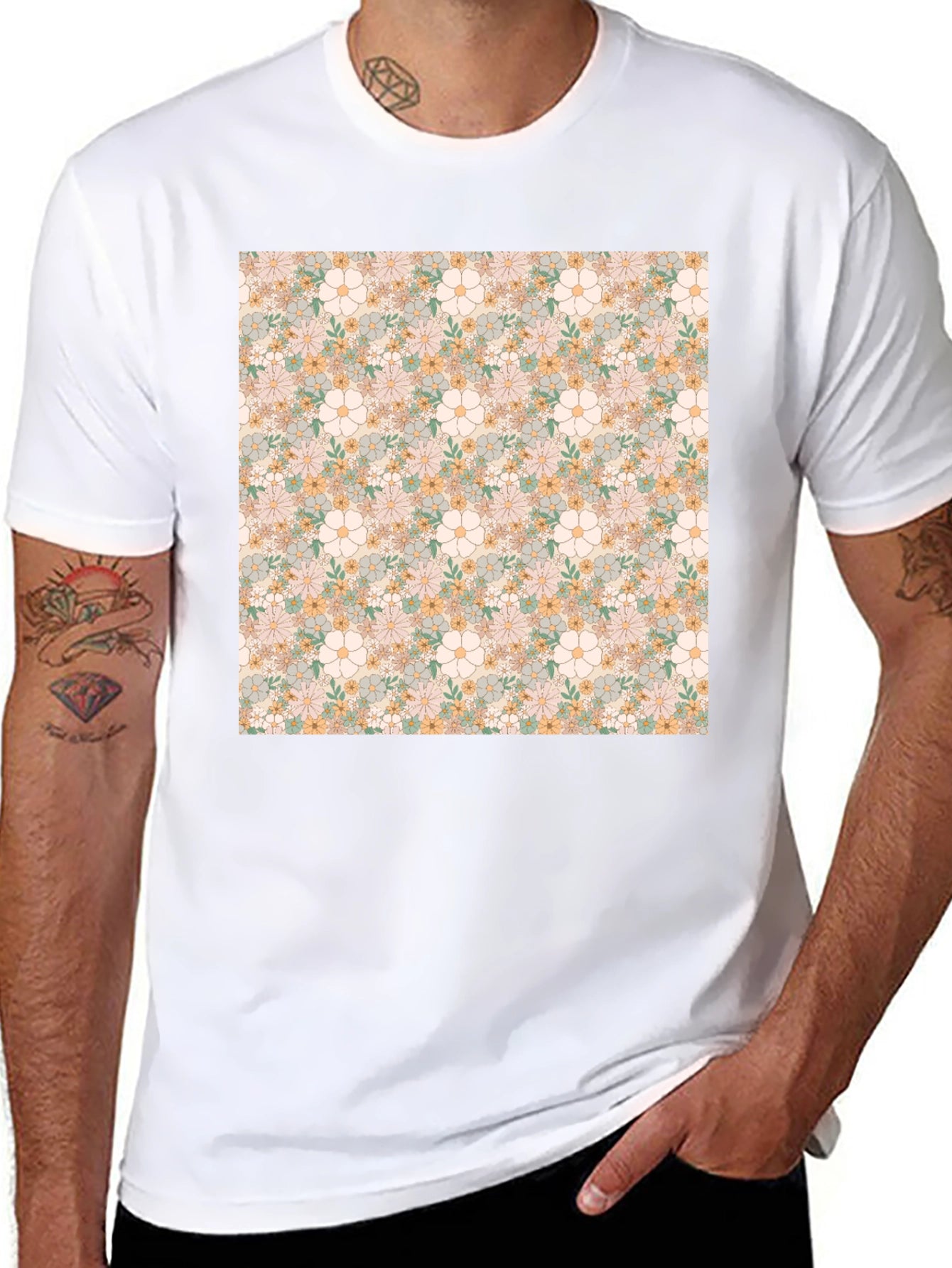 Floral Pattern T-Shirt - Retro Design