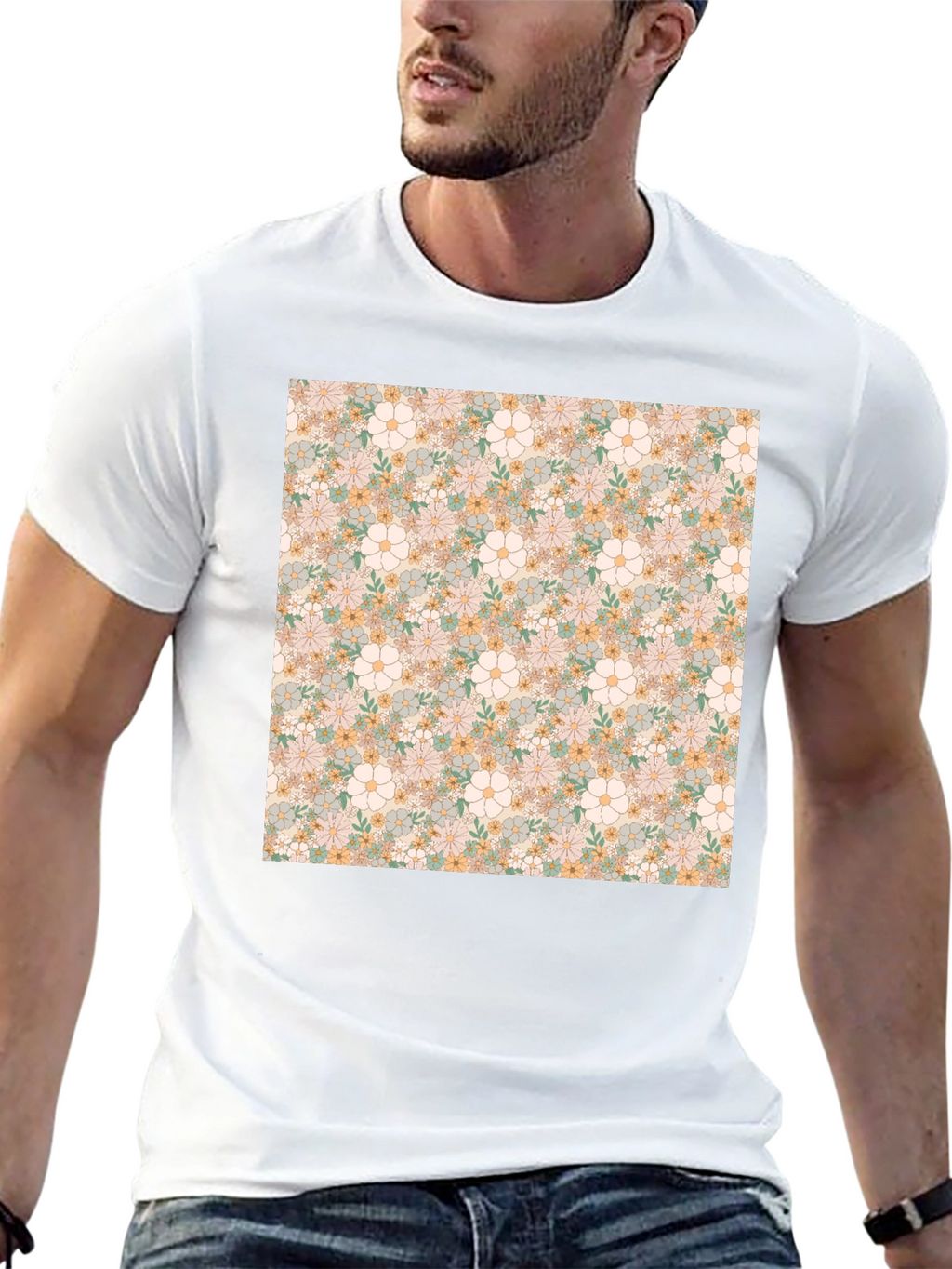 Floral Pattern T-Shirt - Retro Design