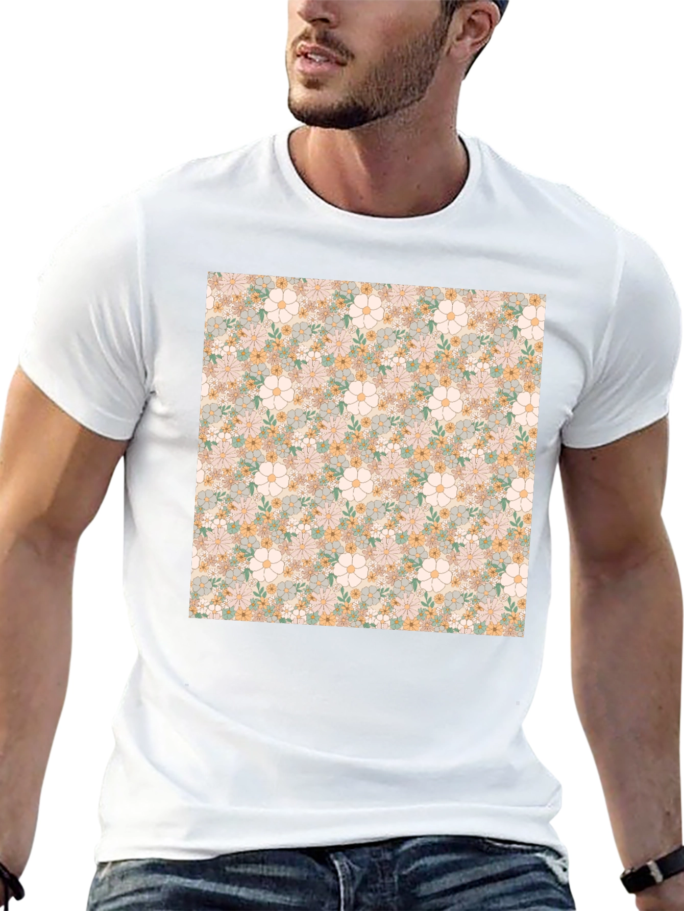 Floral Pattern T-Shirt - Retro Design