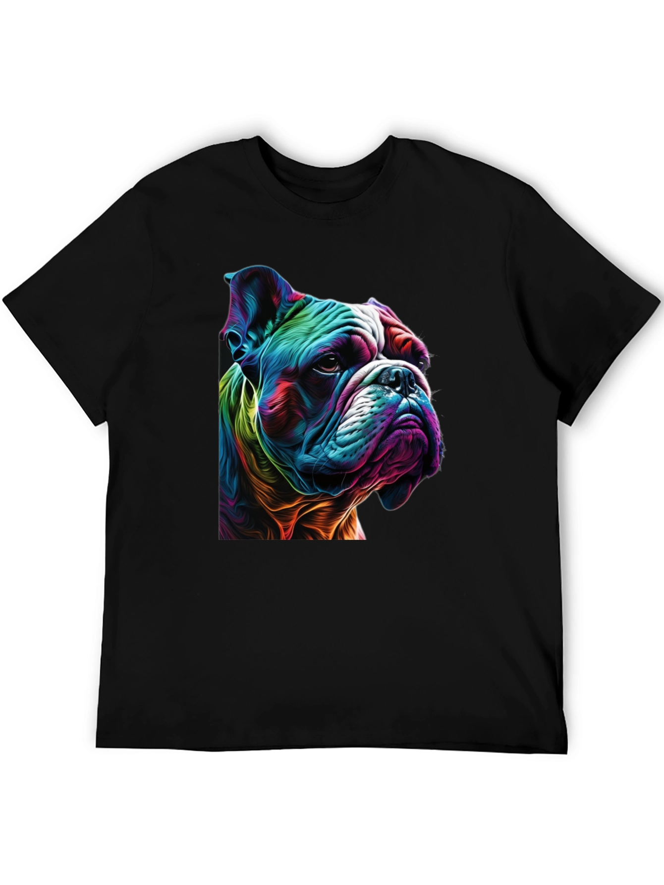 Colorful Bulldog Graphic Print Black T-Shirt