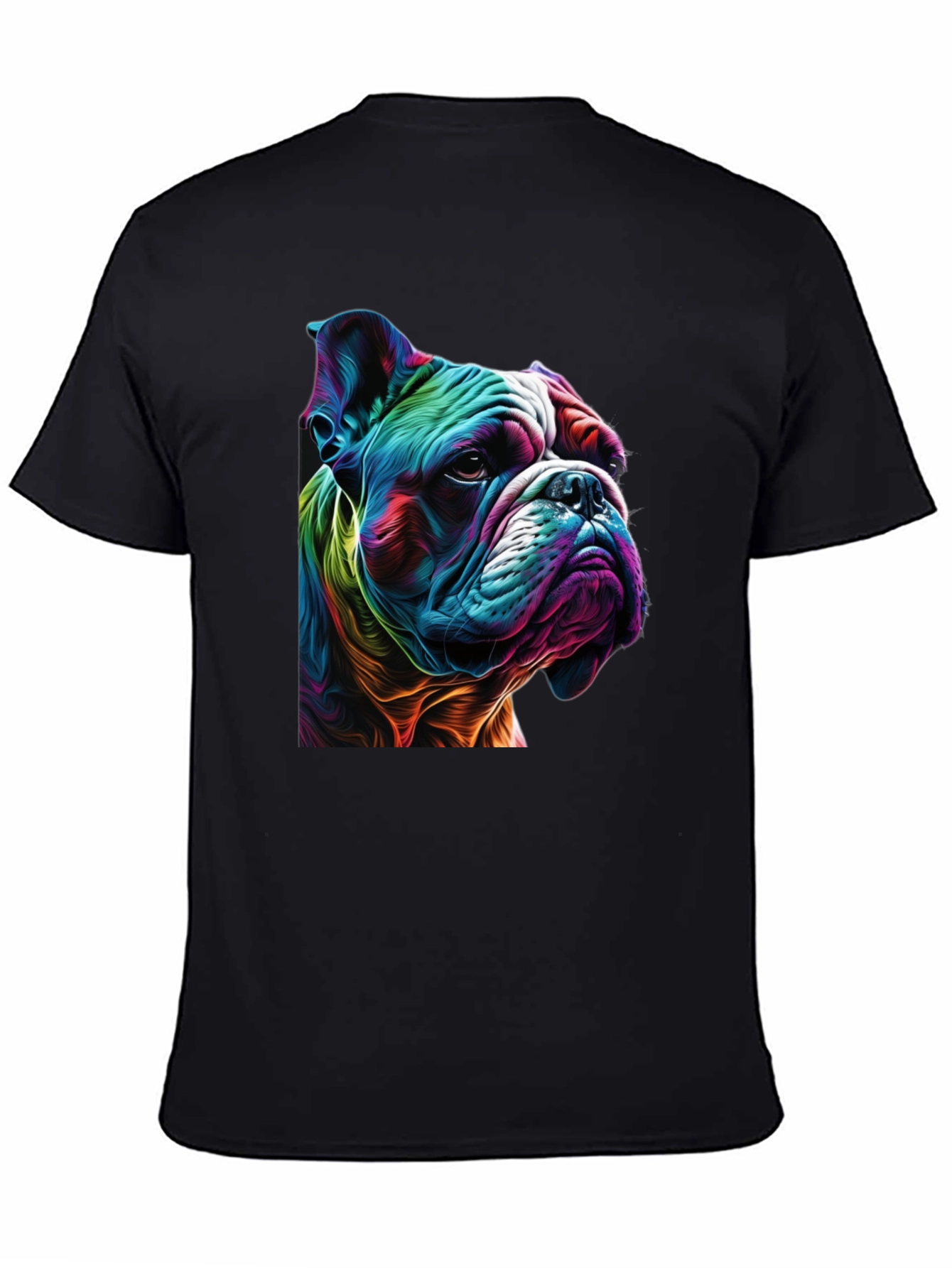 Colorful Bulldog Graphic Print Black T-Shirt