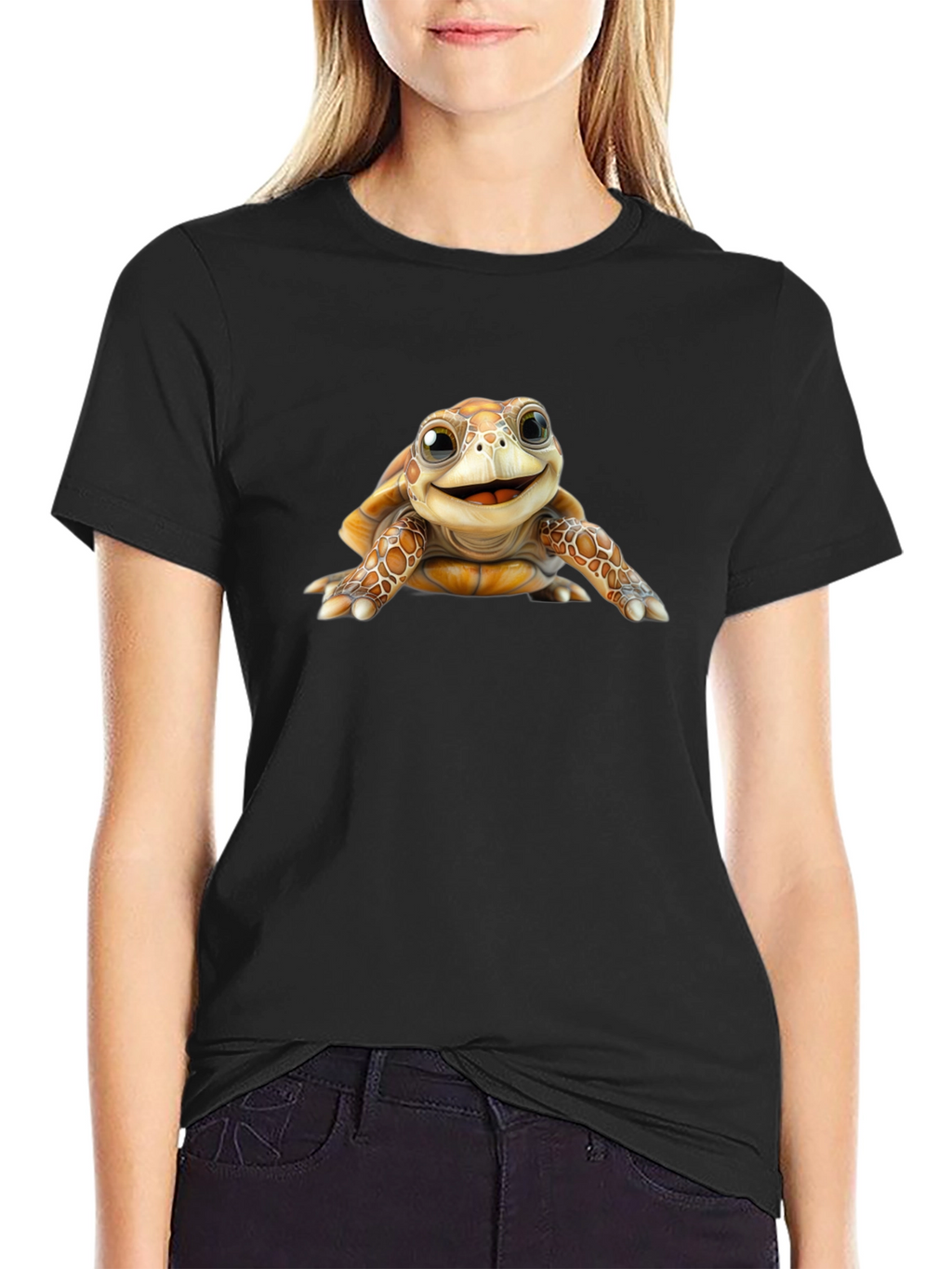 Cute Turtle Graphic Black T-Shirt