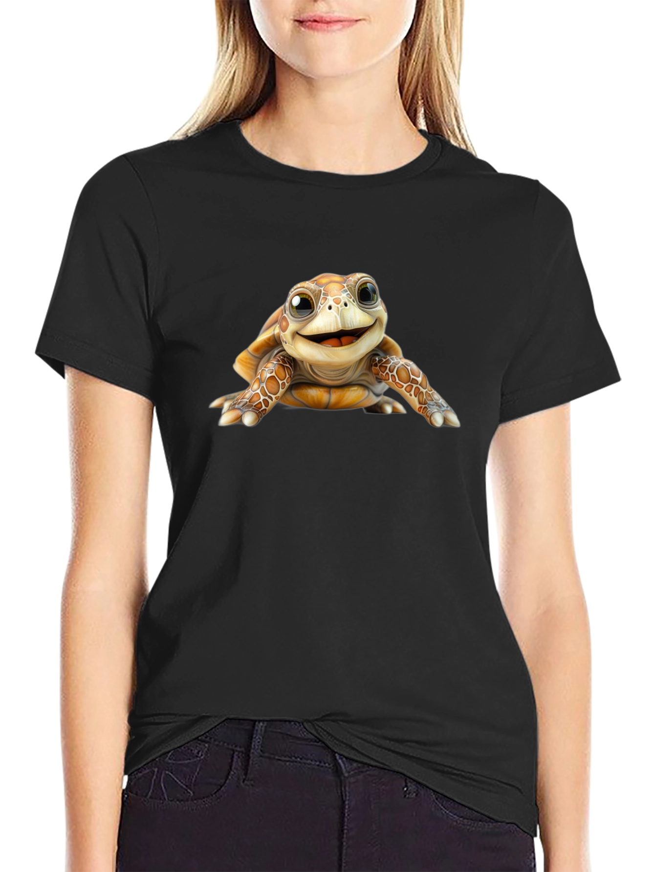 Cute Turtle Graphic Black T-Shirt