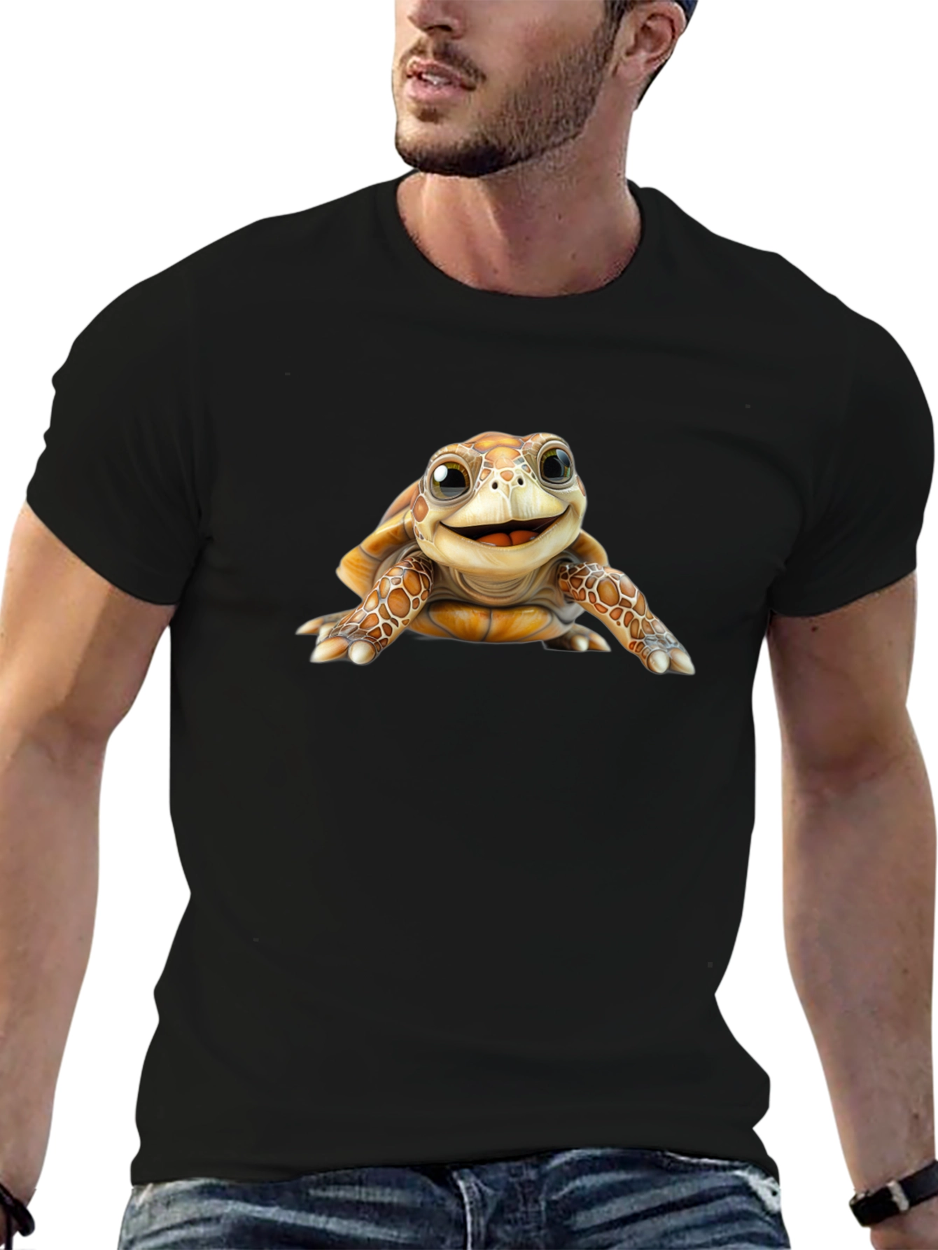 Cute Turtle Graphic Black T-Shirt