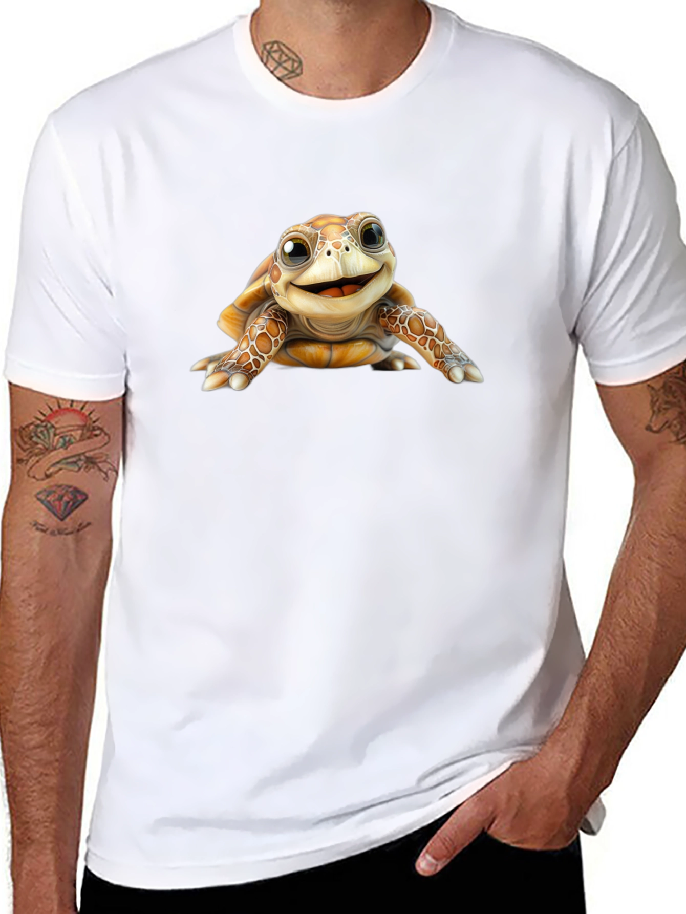 Cute Turtle Graphic Black T-Shirt