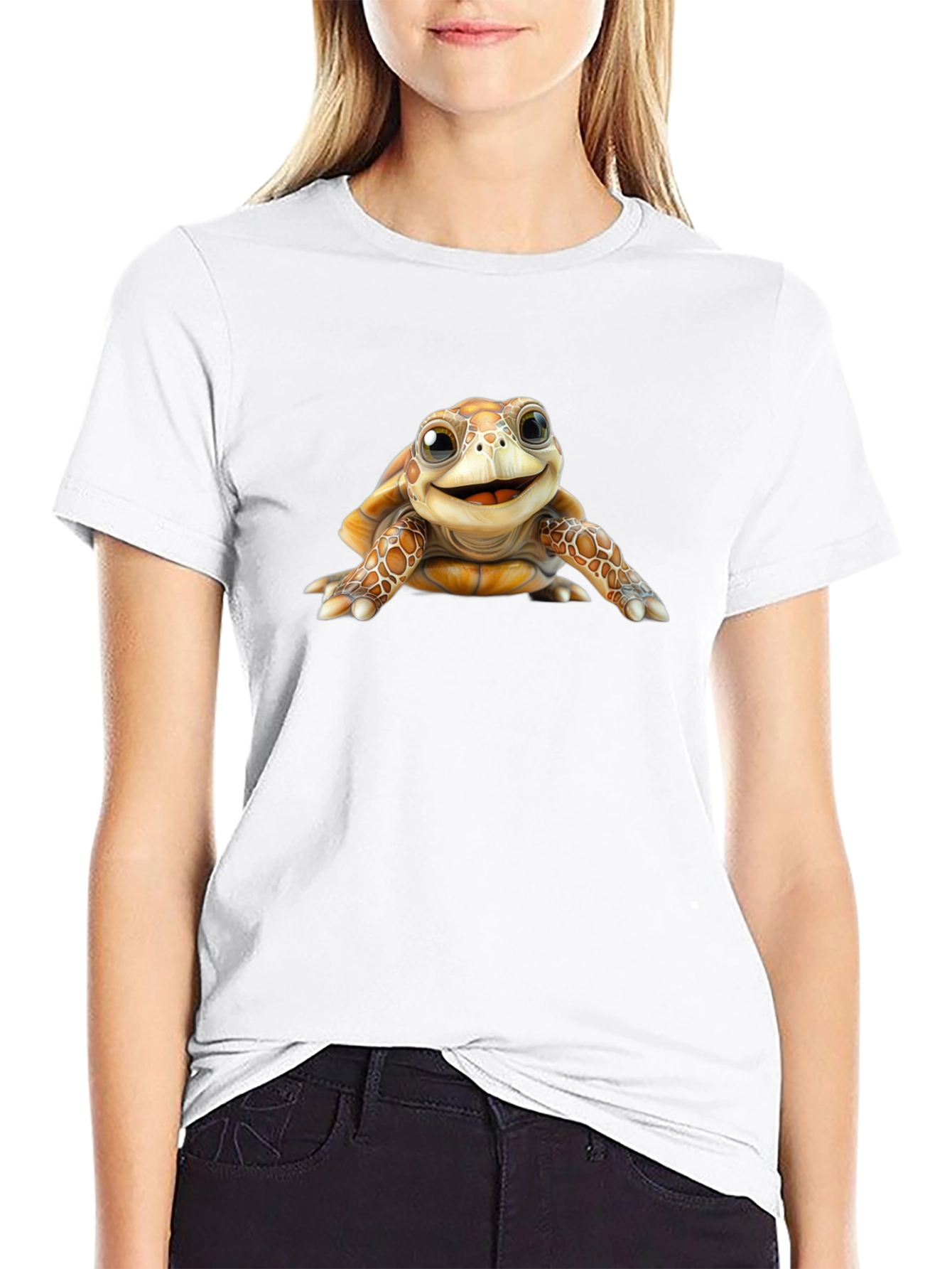 Cute Turtle Graphic Black T-Shirt