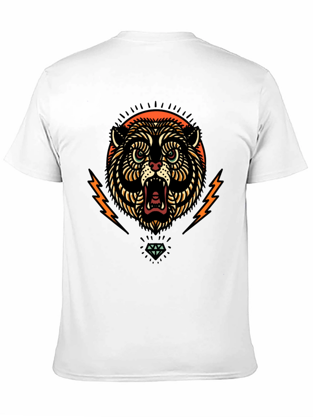 Black Graphic Tee - Tiger Lightning Diamond Design