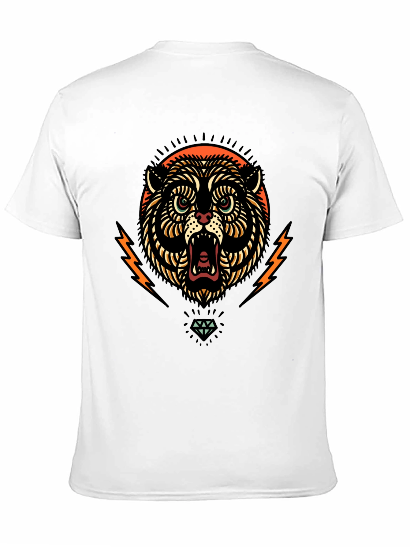Black Graphic Tee - Tiger Lightning Diamond Design