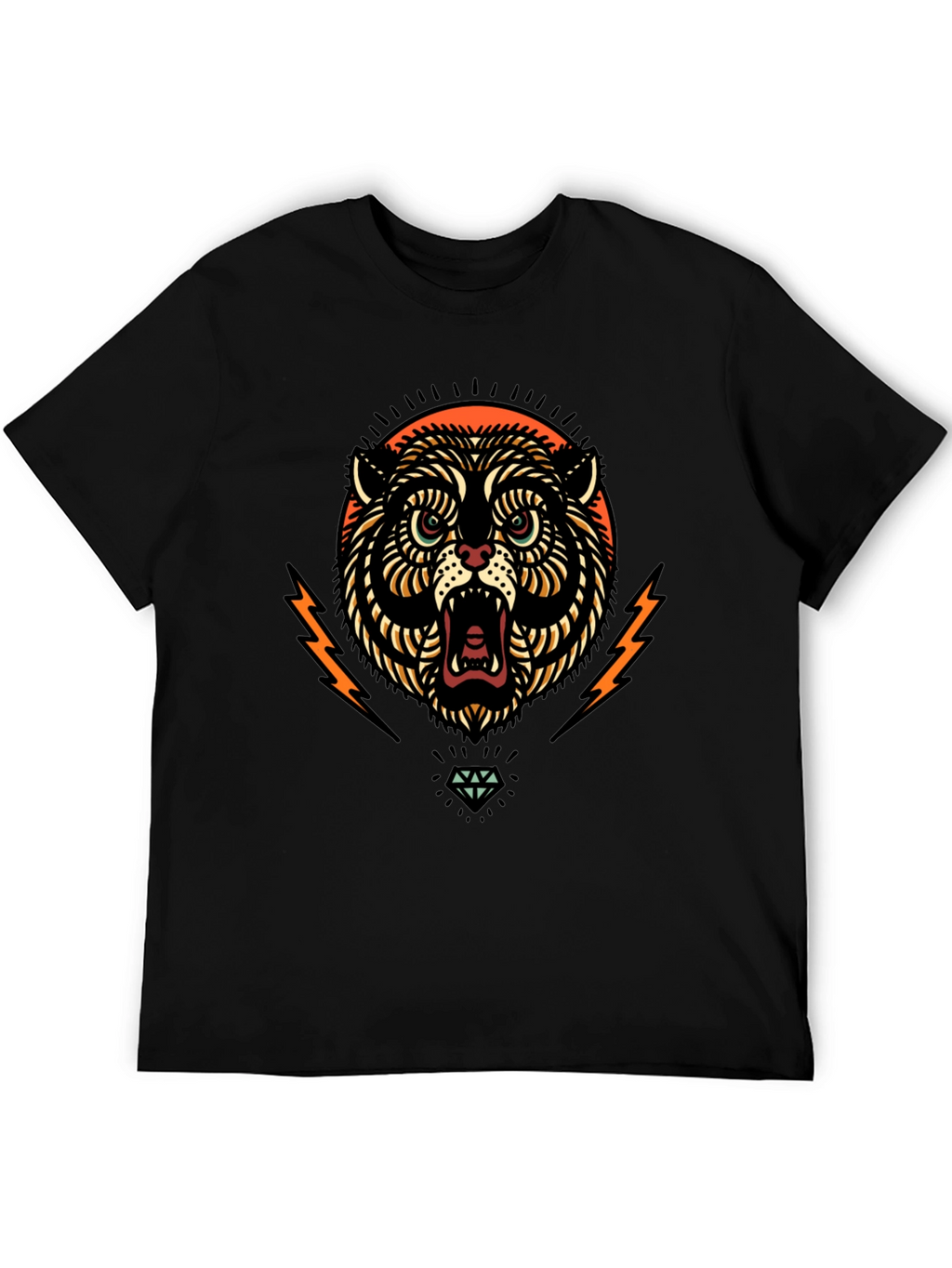 Black Graphic Tee - Tiger Lightning Diamond Design